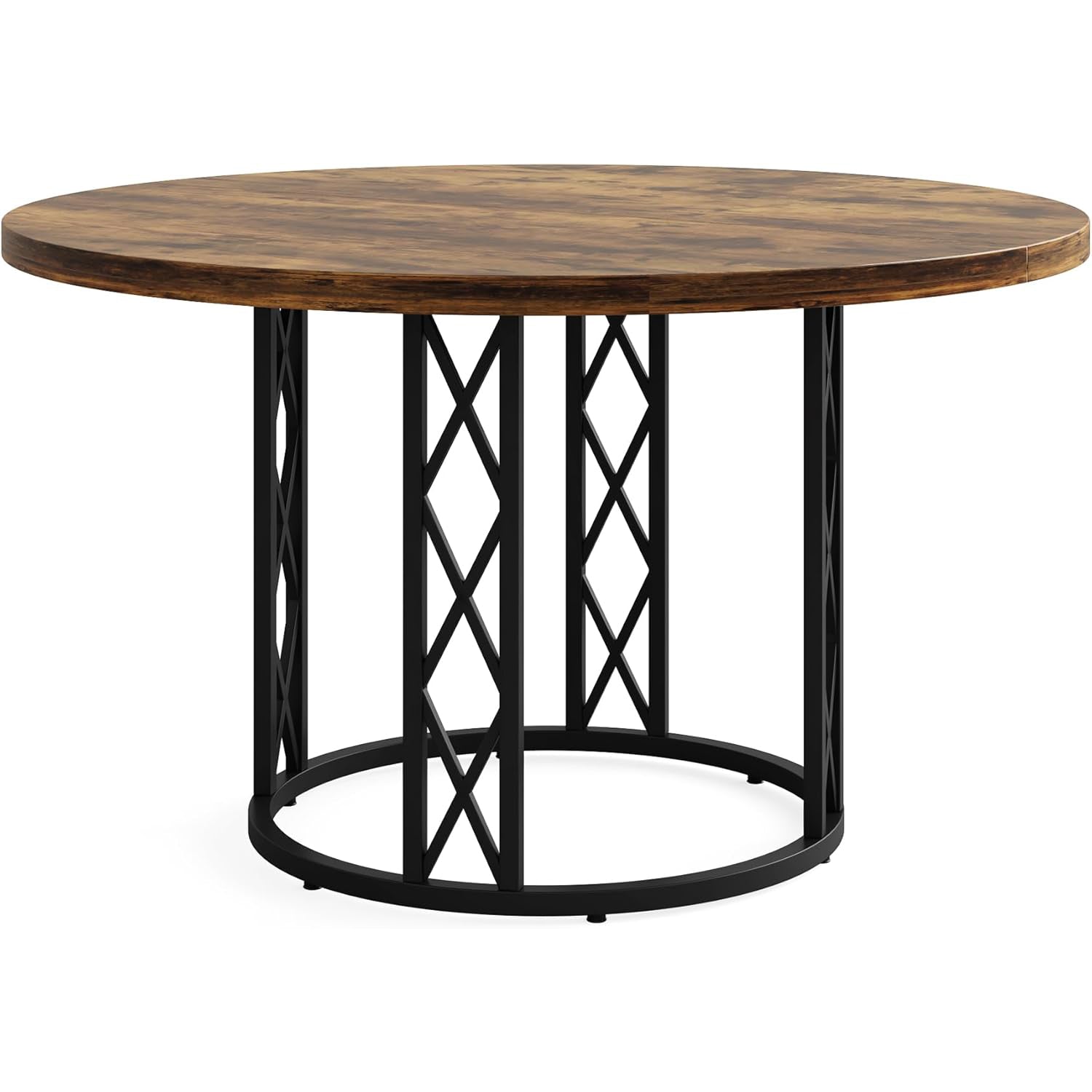47" Round Dining Table - Rustic Wood Top & Metal Base for 4 People