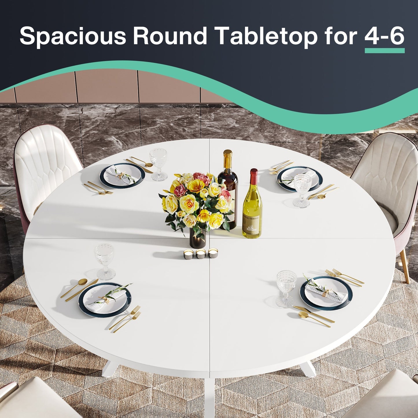 47"Dining Table, Modern Round Kitchen Table for 4 Tribesigns