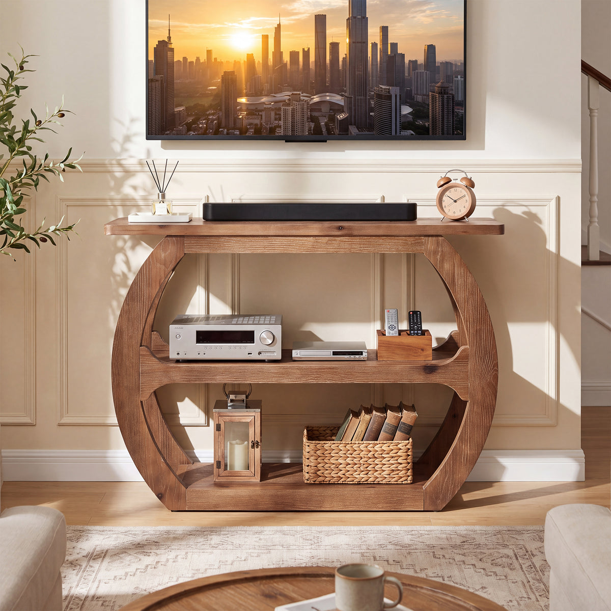Tribesigns 41.3" Solid Wood Console Table with O-Shaped Base, Small Sofa Table for Entryway