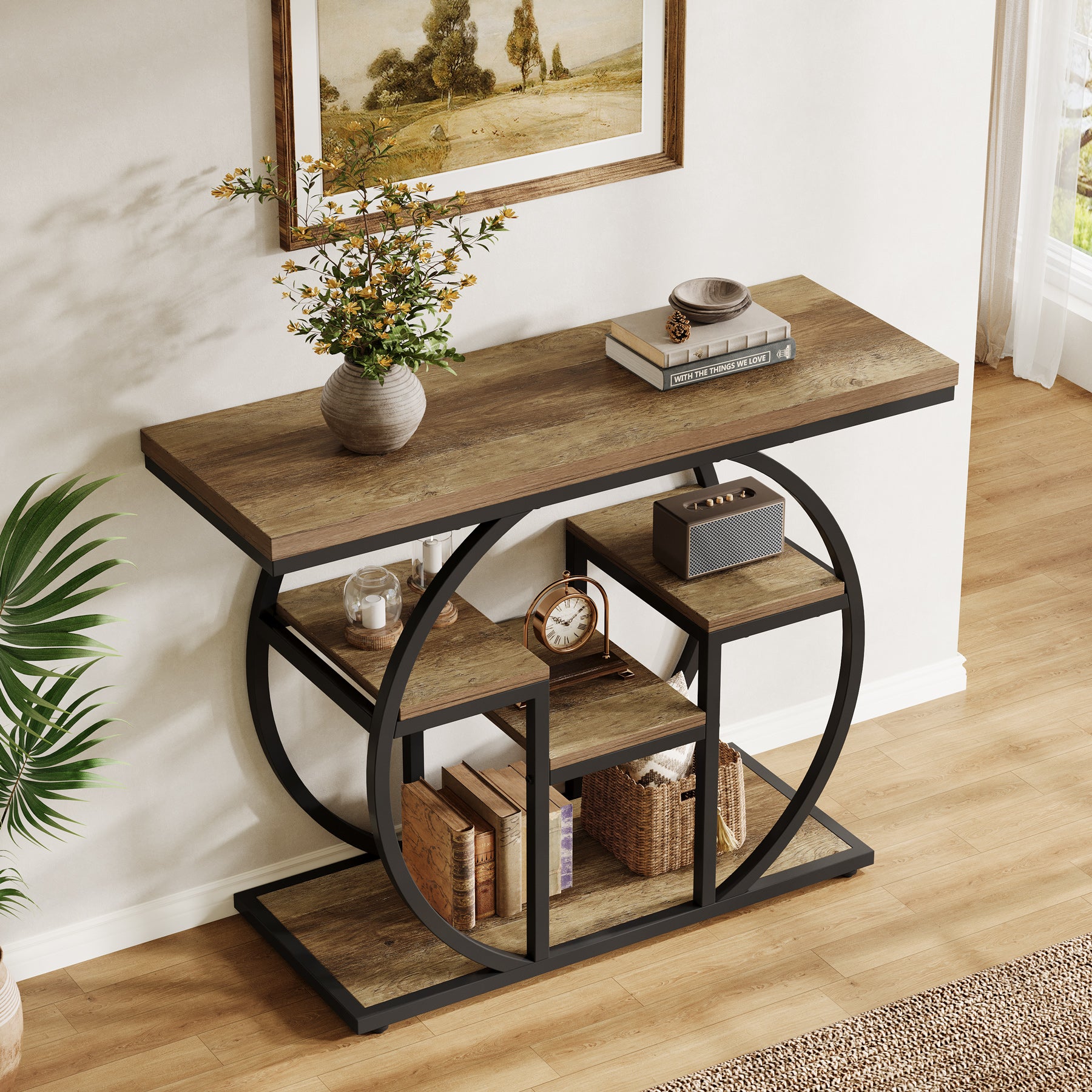Tribesigns 41 Inch Industrial Console Table with Storage, 4 Tier Narrow Sofa Table for Entryway Living Room
