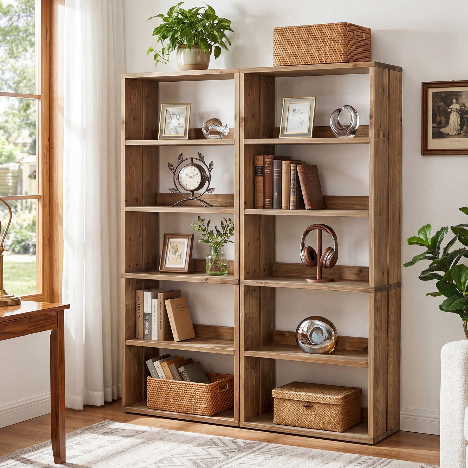70.8 Inch Solid Wood Bookshelf, 5 Tier Rustic Bookcase with Display Storage for Home
