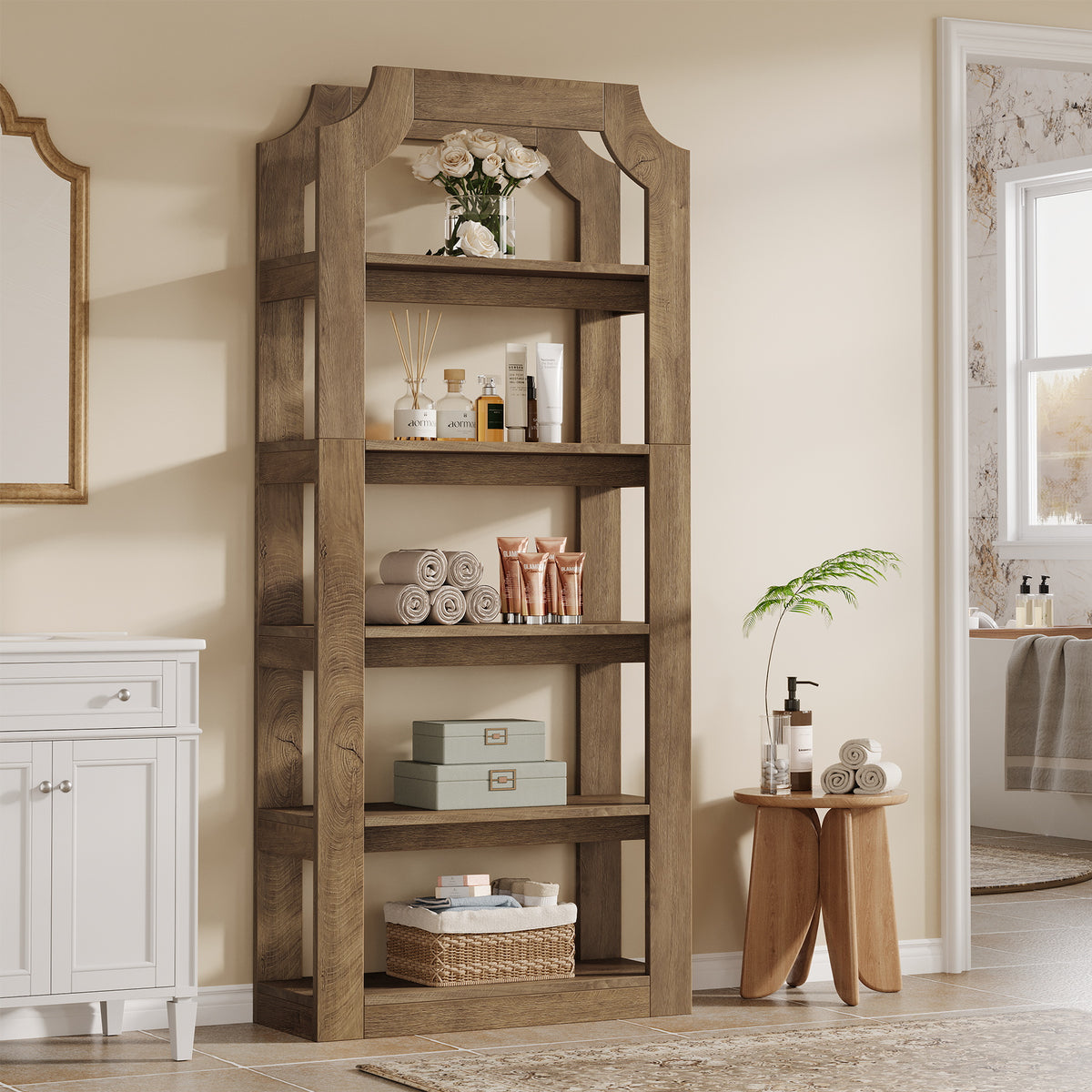 Tribesigns 70 Inch Tall 5-Tier Bookshelf with 31.5 Inch Wide Shelves, Farmhouse Bookcase for Living Room and Office