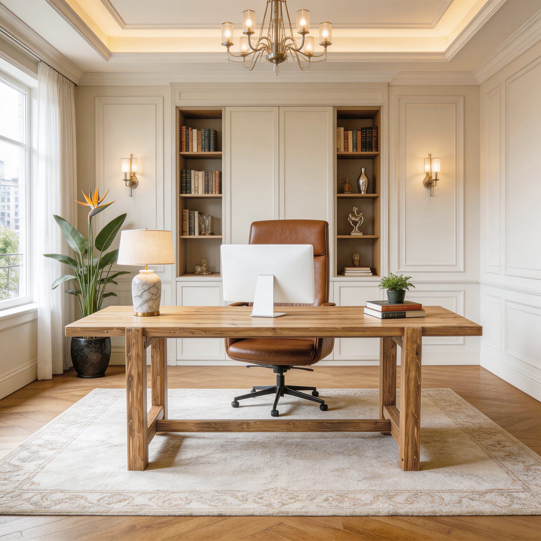 Tribesigns 63-Inch Solid Wood Computer Desk, Large Executive Office Desk with Sturdy Legs