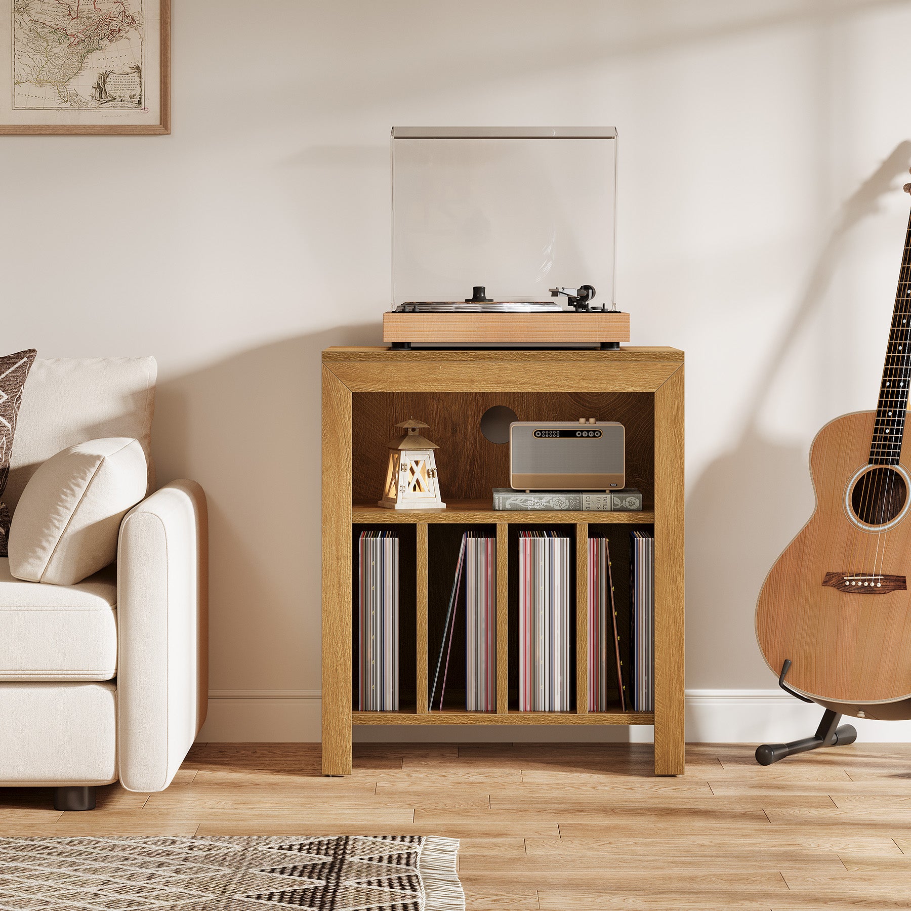 Tribesigns Industrial Record Player Cabinet with Wheels, Vinyl CD Media Storage Side Table