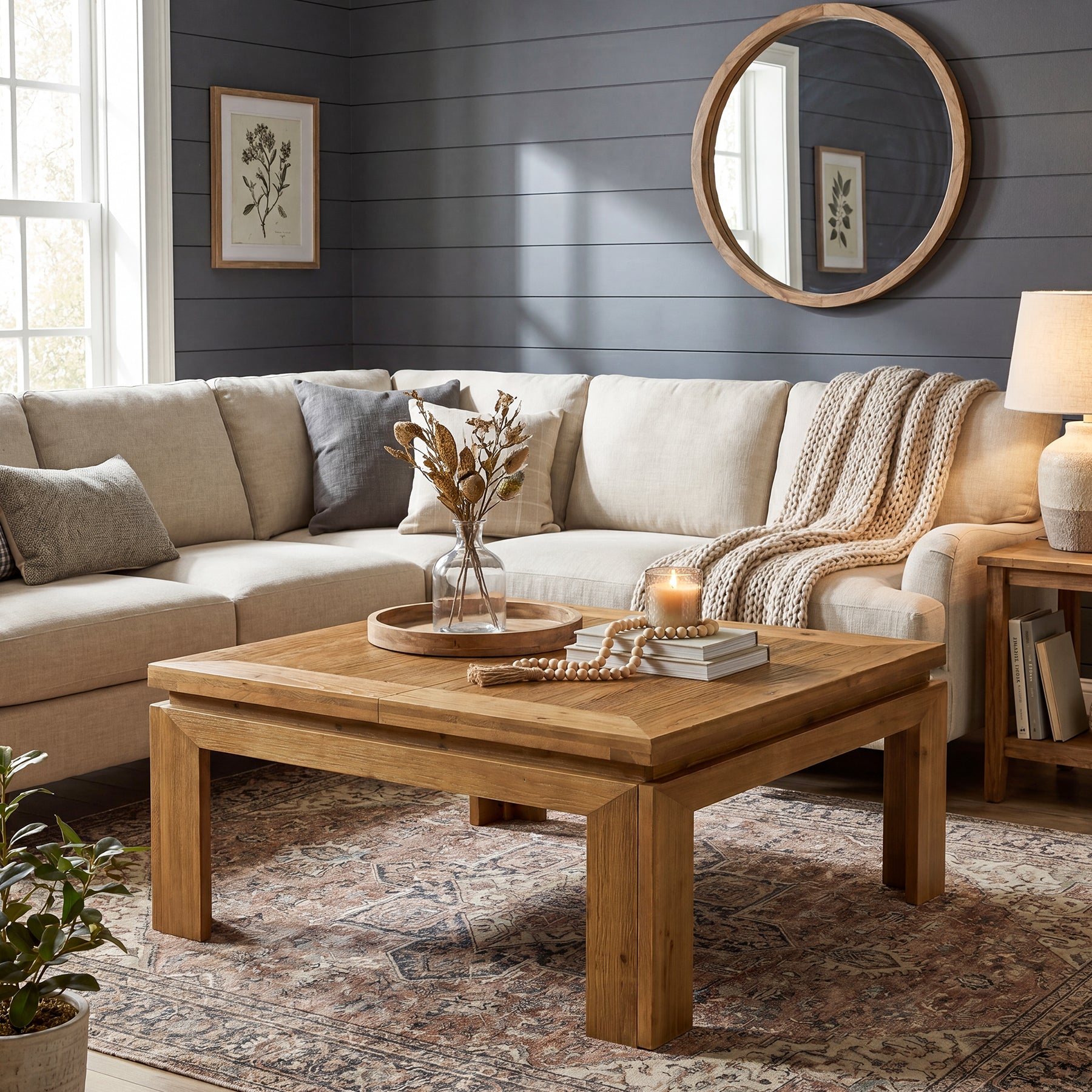 Tribesigns 39.4-Inch Solid Wood Coffee Table with Recessed Edge, Square Farmhouse Center Table for Living Room