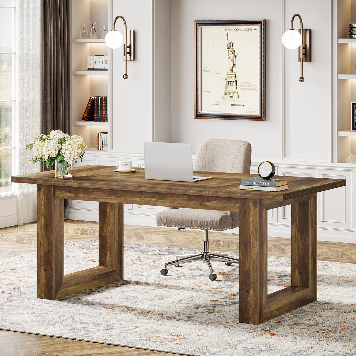63 Inch Executive Desk with Spacious Worktop, Modern Home Office Desk for Workspace and Studio