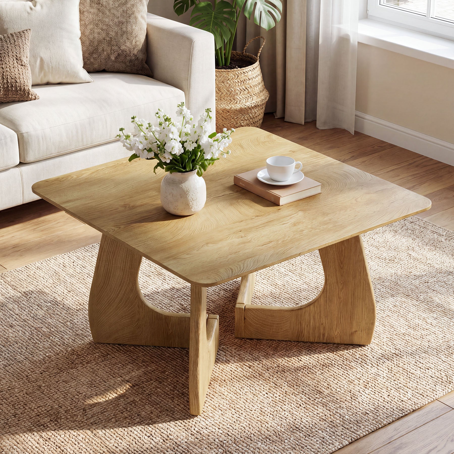 Tribesigns 31.5 Inch Square Coffee Table with Interlocking Legs, Mid-Century Table for Living Room