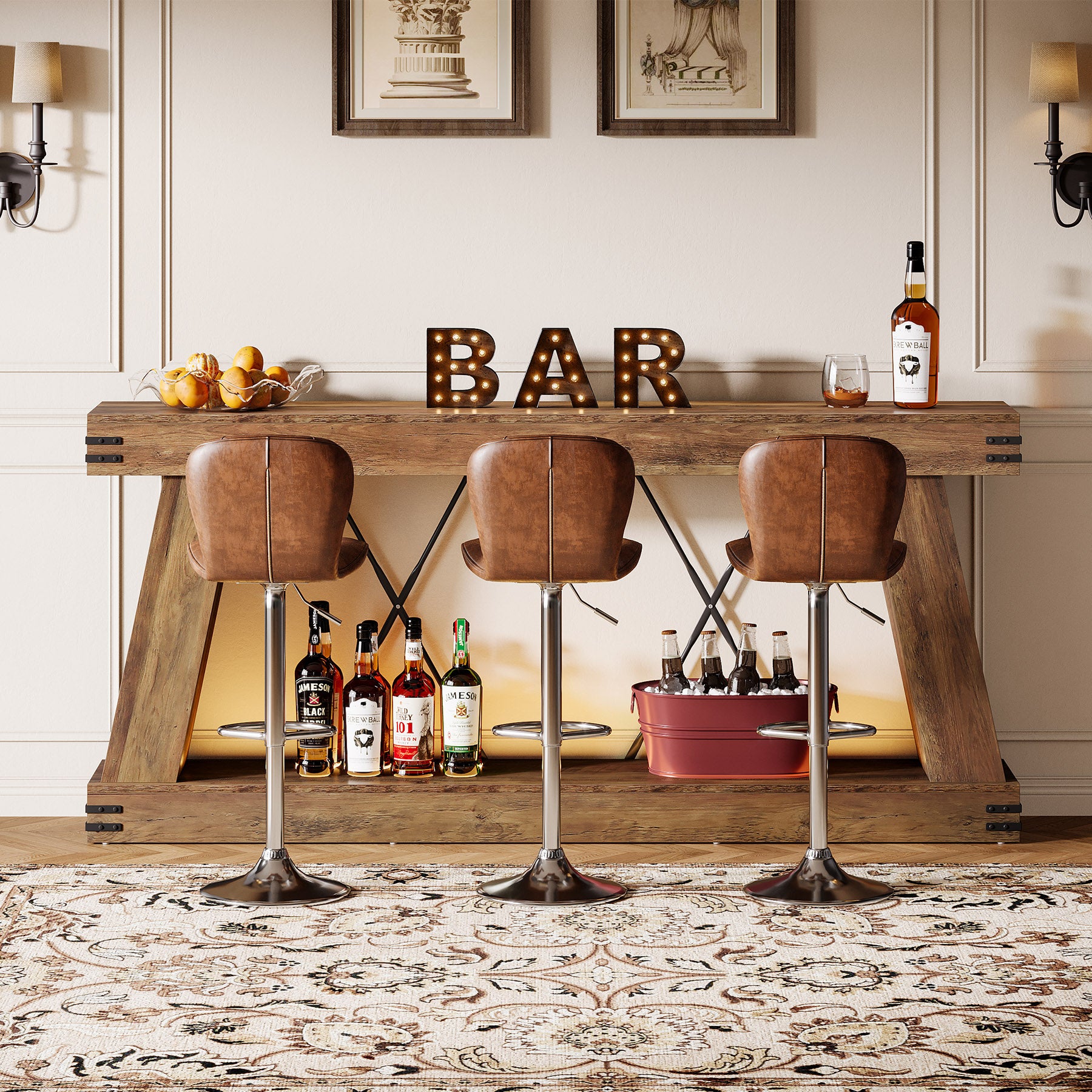 70.87" Farmhouse Console Table, Industrial Long Sofa Table with Storage for Entryway and Living Room