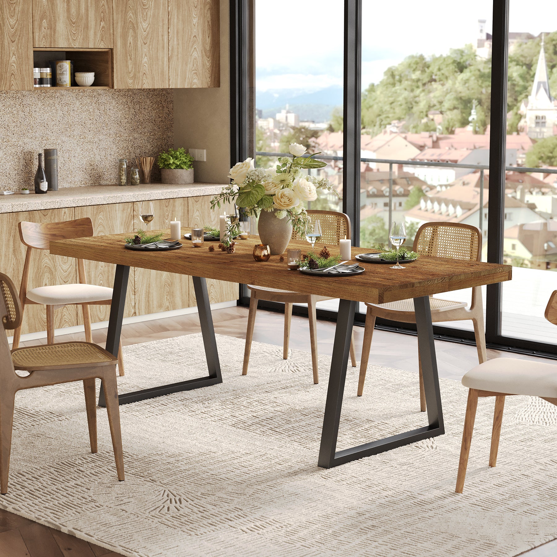 Tribesigns 63-Inch Solid Wood Dining Table with Heavy-Duty Metal Legs, Industrial Kitchen Table for 4-6 People