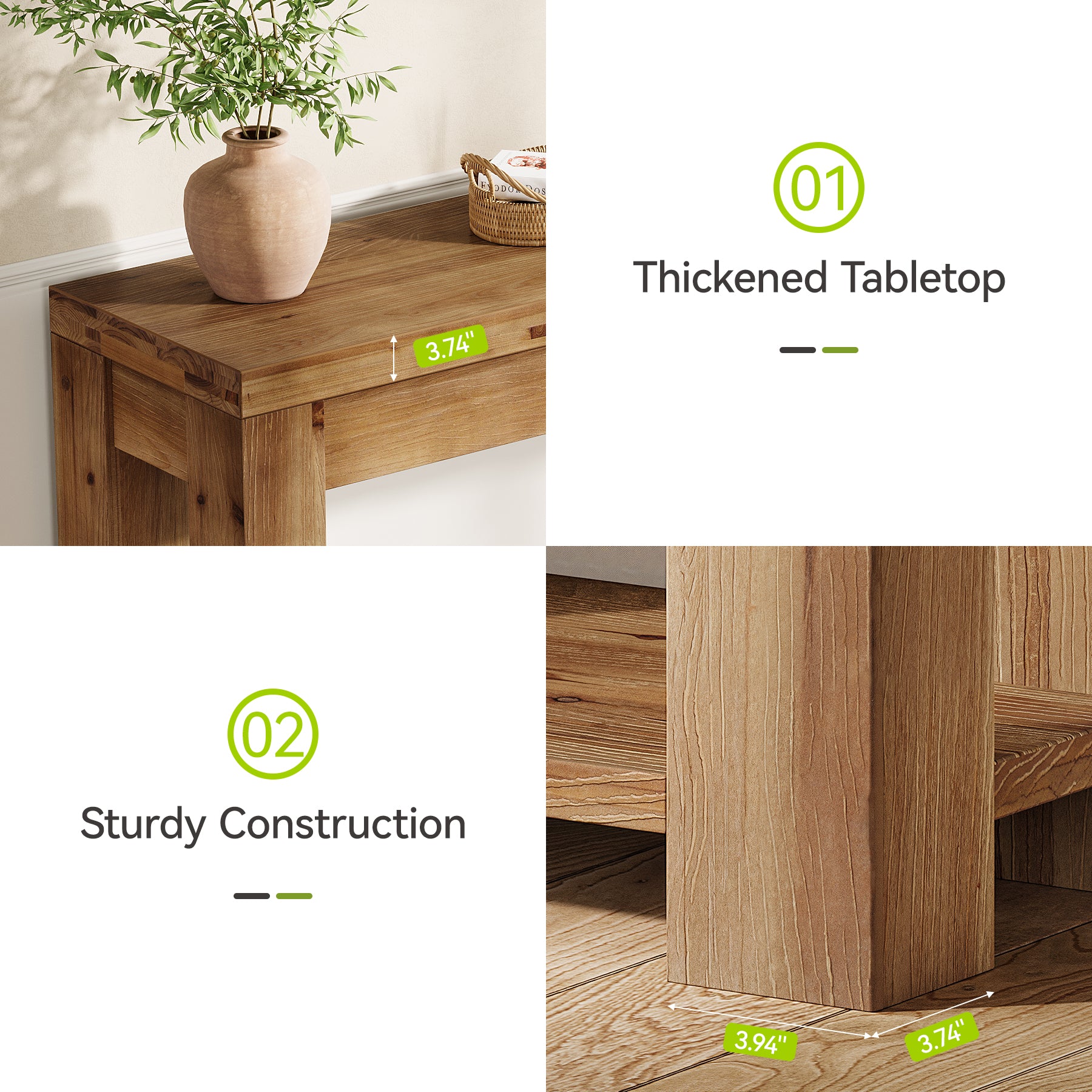 43.3-Inch Solid Wood Console Table, Narrow Farmhouse Sofa Table for Entryway Living Room