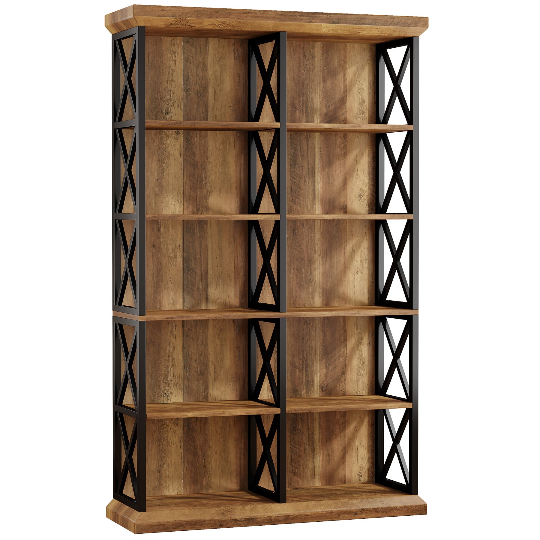Tribesigns 75-Inch Tall Double Wide Bookcase, 6-Tier Industrial Bookshelf with X-Pattern Frame