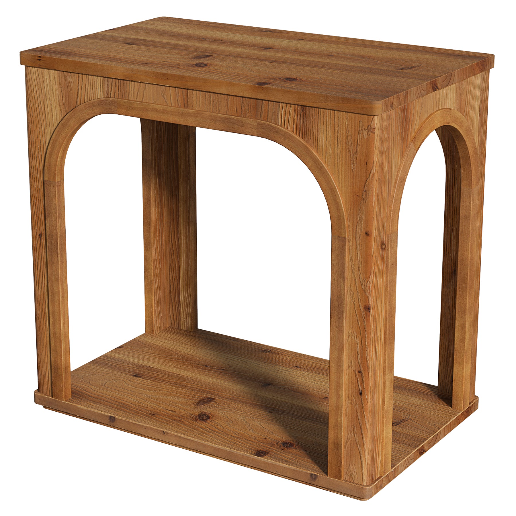 Tribesigns 25.2-Inch Solid Wood End Table with Arched Design and Bottom Shelf, 2-Tier Farmhouse Side Table for Living Room