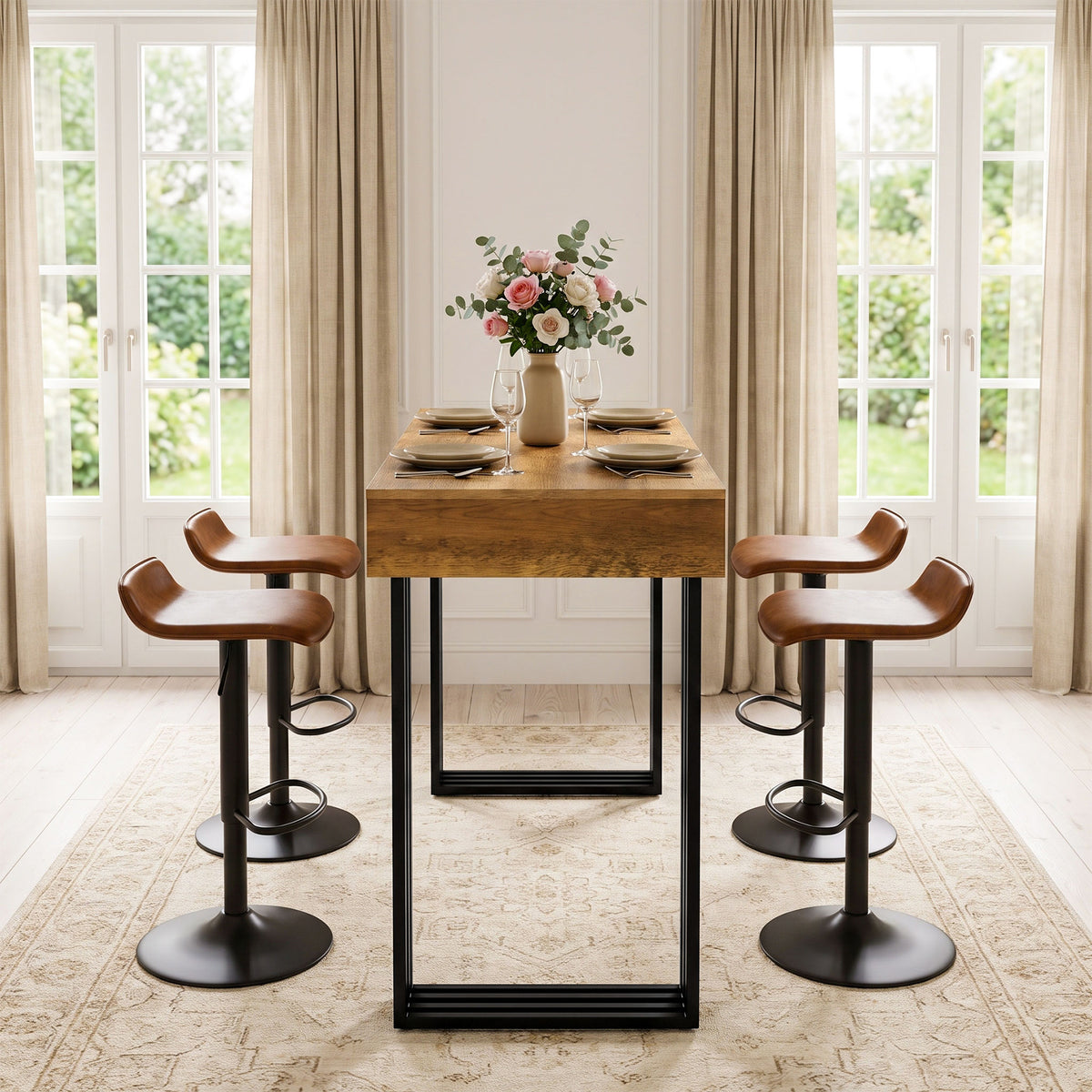 63 Inch Bar Height Table with Metal Frame, Industrial Farmhouse Pub Table for Kitchen and Home Office