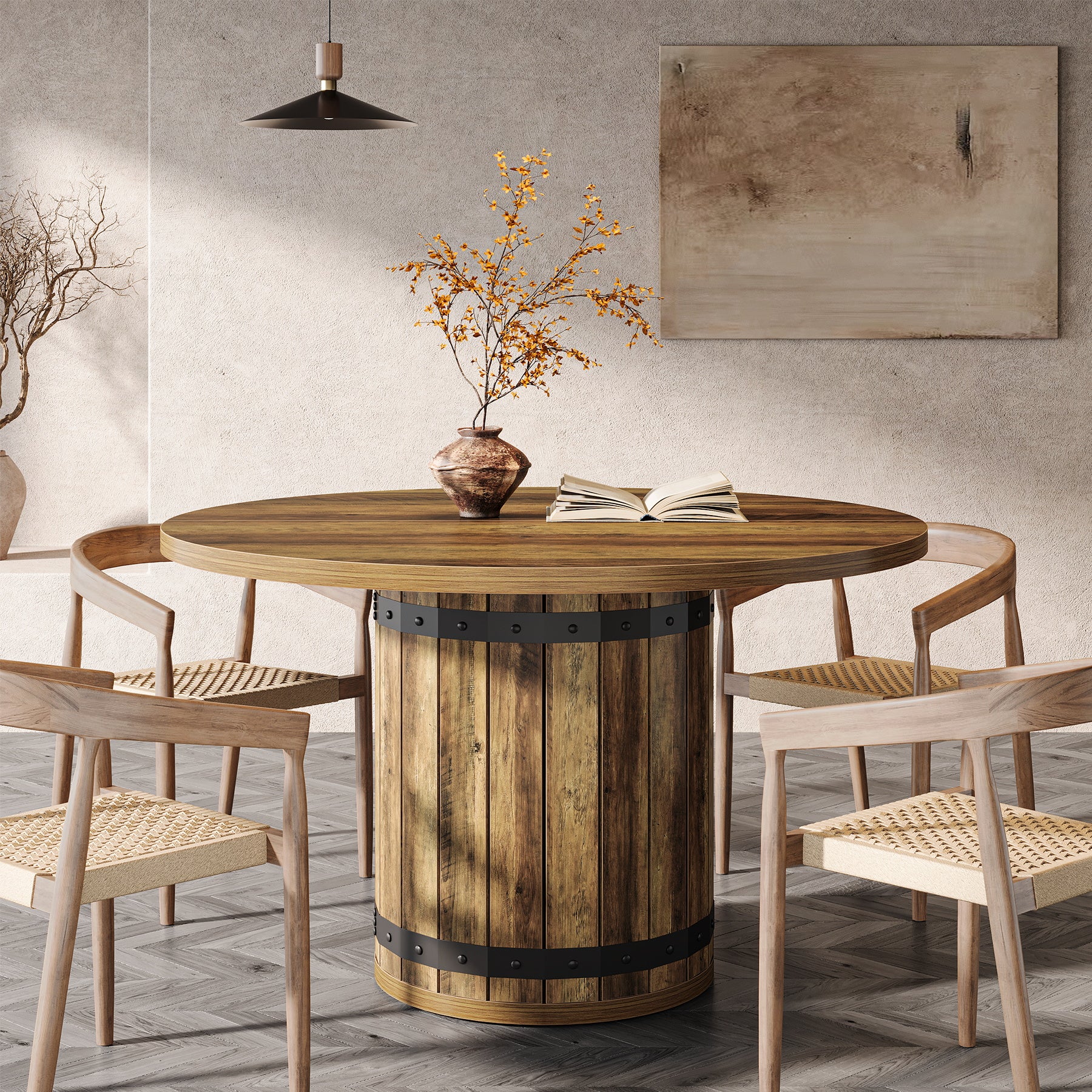Tribesigns 39.37-Inch Round Conference Table, Fence Base Meeting Table