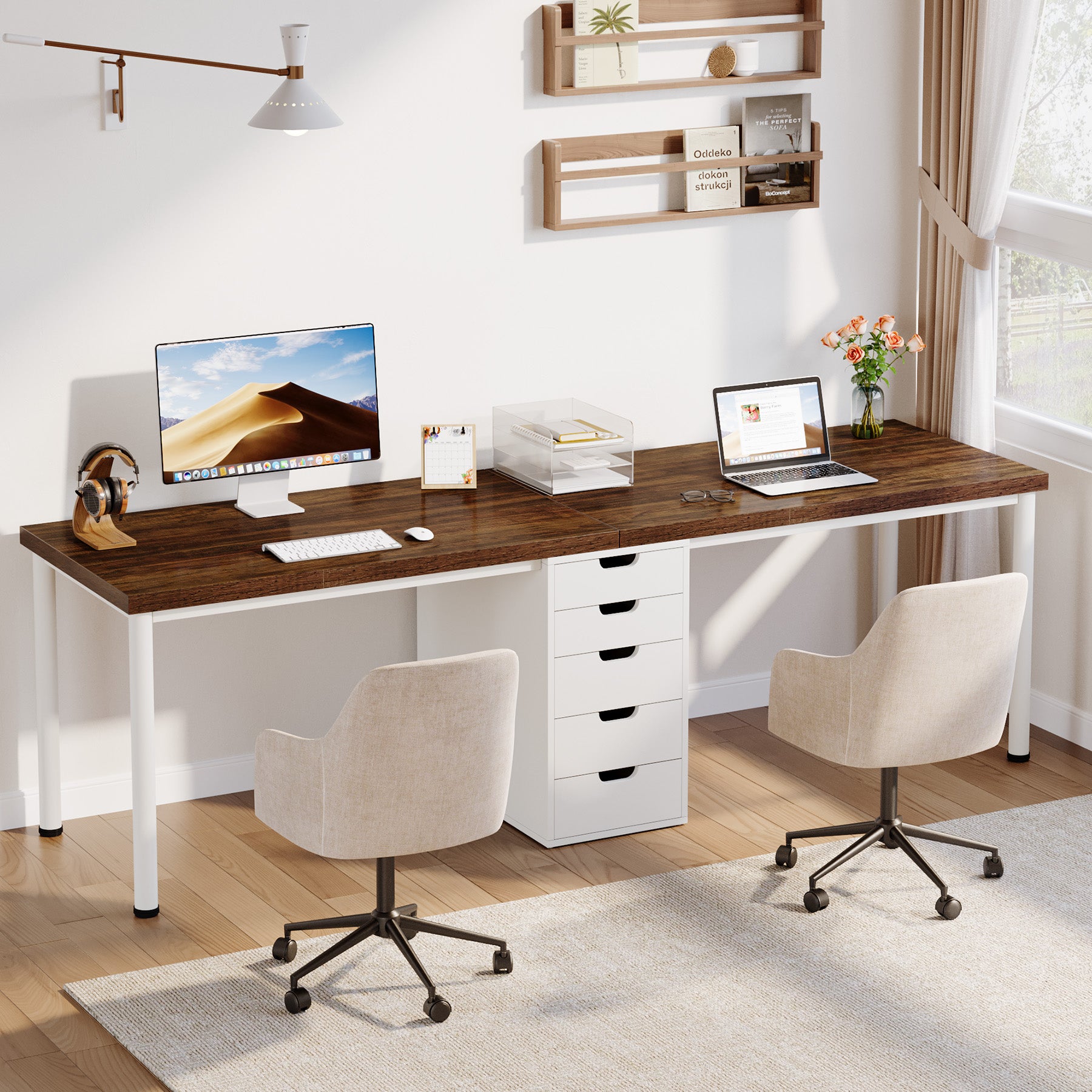 Tribesigns 78.7-Inch Two-Person Computer Desk with 5 Drawers, Double Office Workstation for Home Office