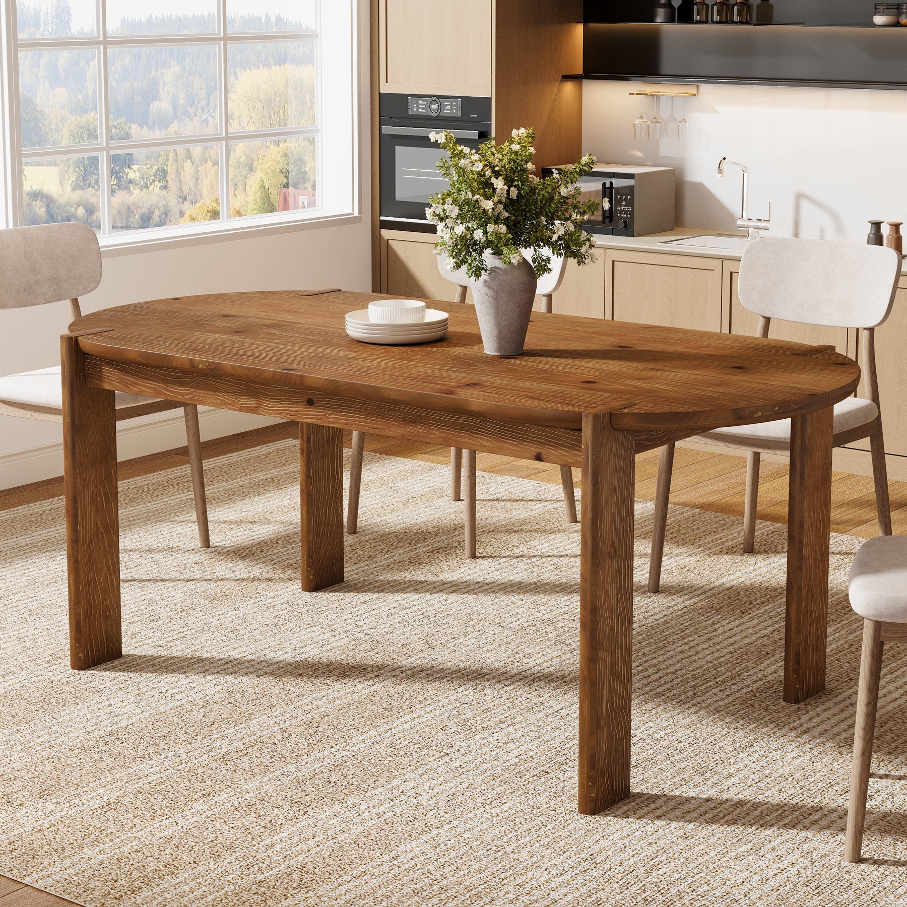 Tribesigns 63-Inch Solid Wood Oval Dining Table, Farmhouse Dinner Table with Sturdy Base for 4-6