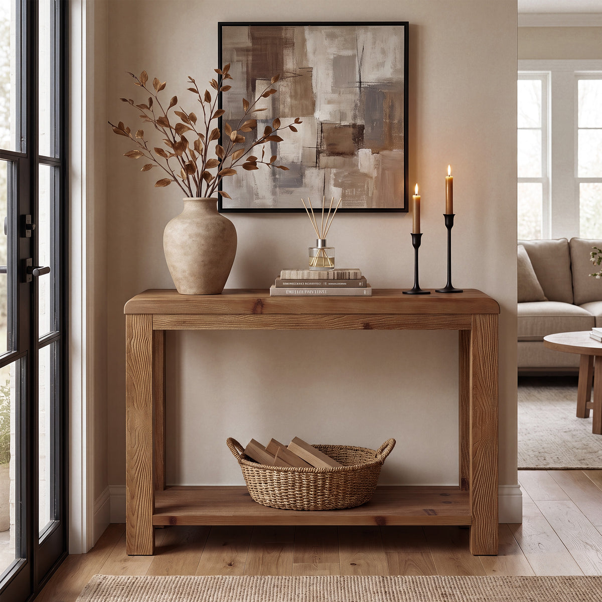 Tribesigns 41.3 Inch Solid Wood Console Table with Open Shelf Storage, Farmhouse Sofa Table for Hallway and Living Room