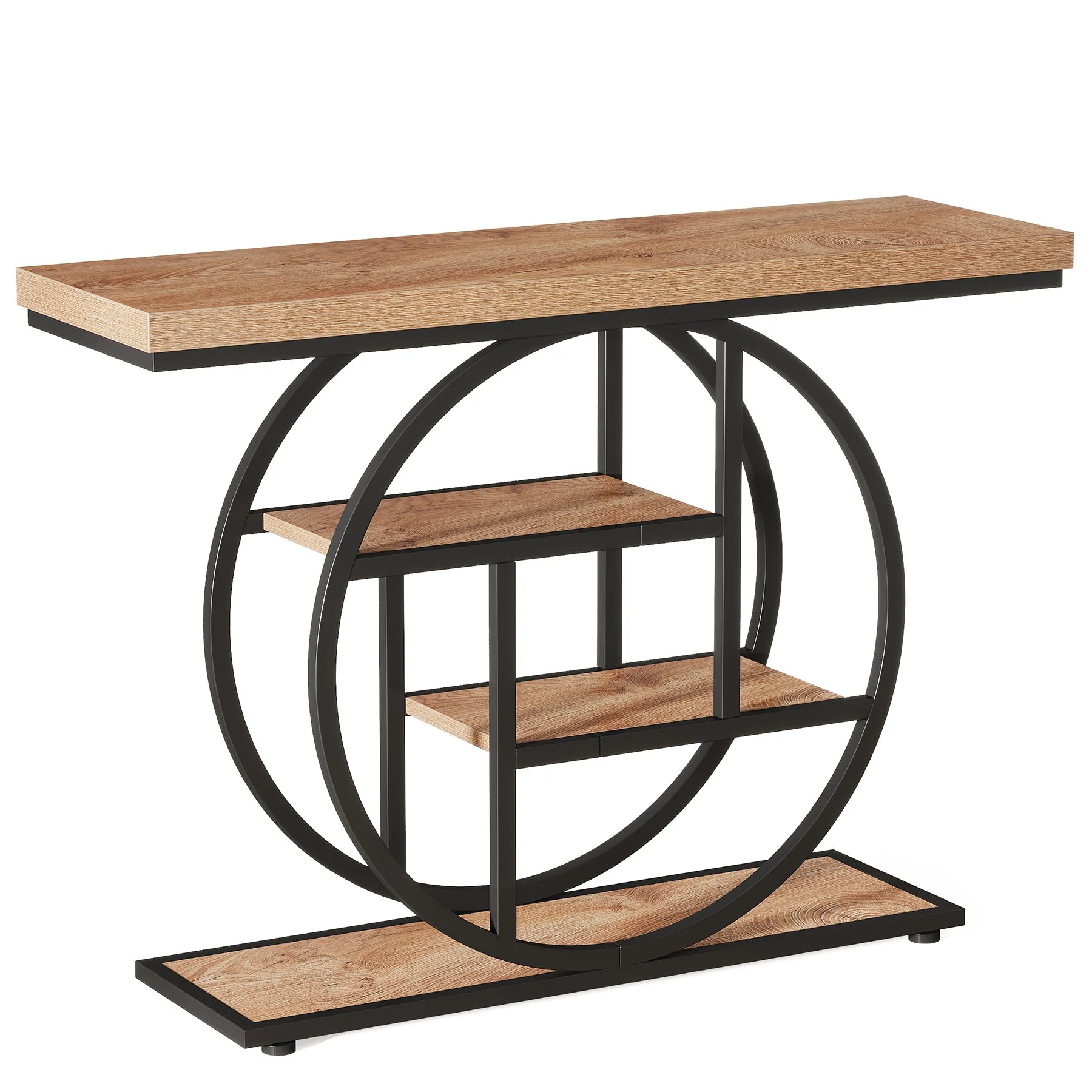 41.3" Console Table, Industrial 4-Tier Sofa Entryway Table with Circle Base