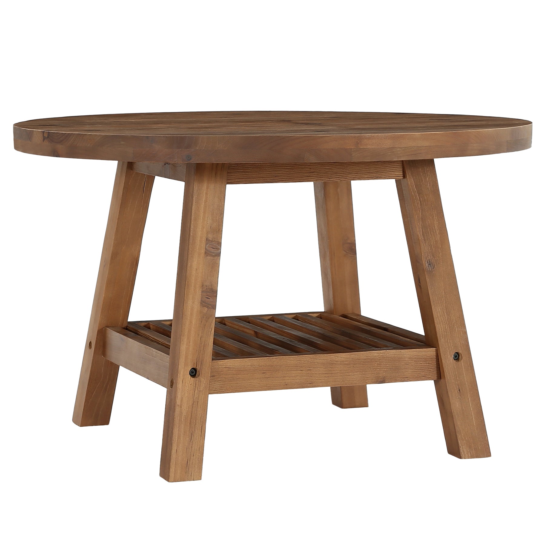 31.5 Inch Solid Wood Round Coffee Table with 2-Tier Storage, Living Room Center Table
