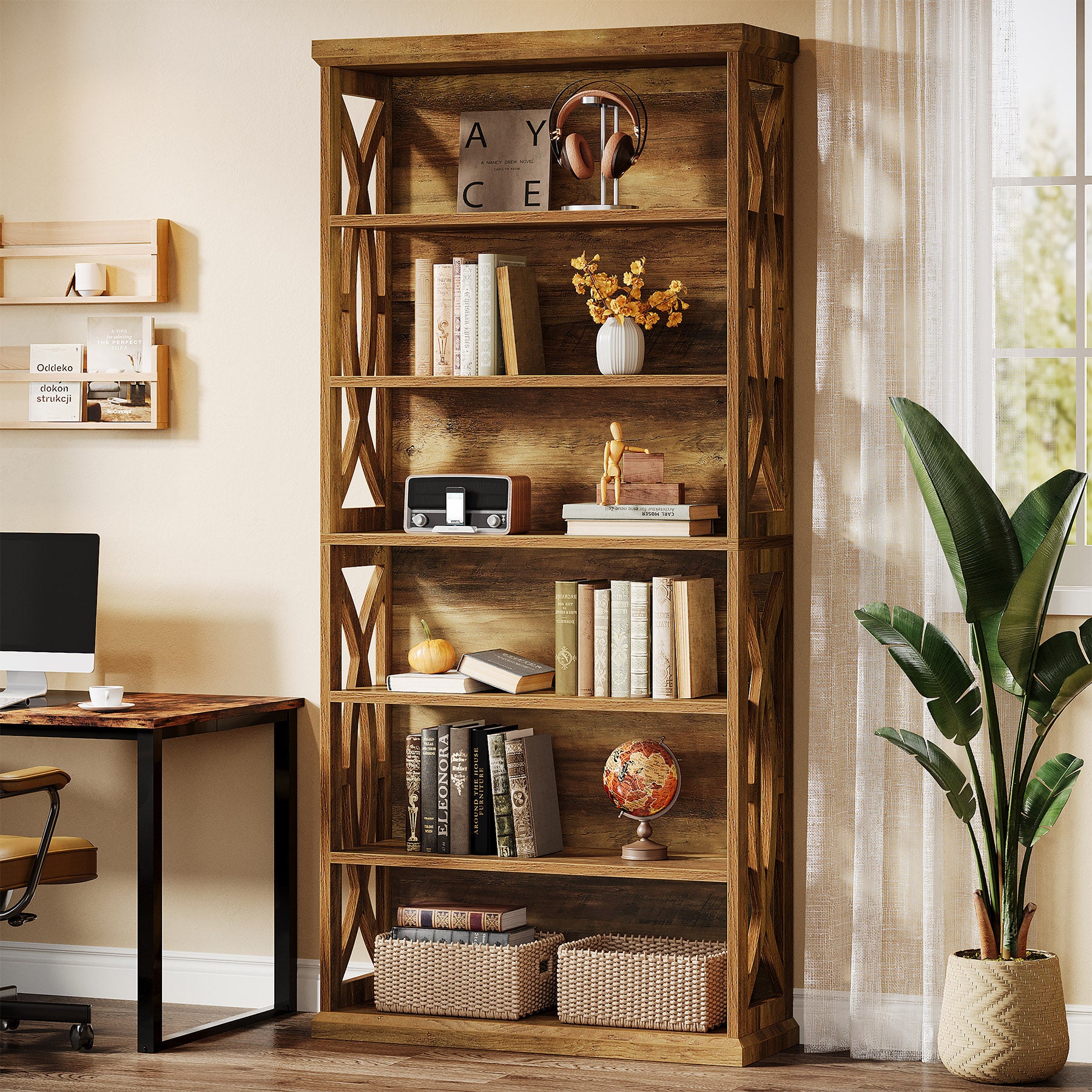 Tribesigns 70.8-Inch Tall Bookshelf, 6-Tier Rustic Wooden Bookcase with Anti-Tipping Kit