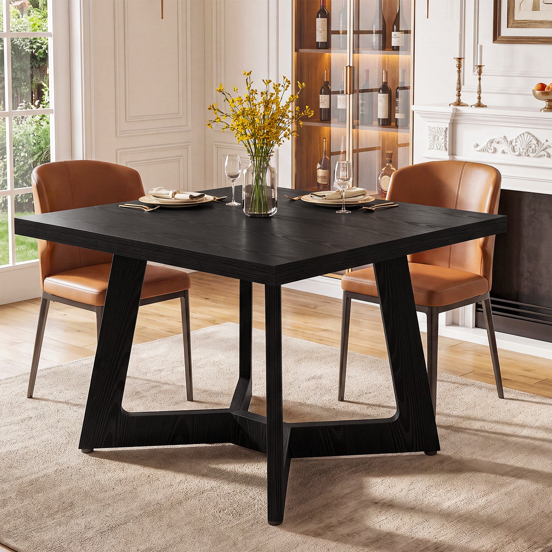 Tribesigns 39.37-Inch Square Dining Table for 2-4, Modern Black Kitchen Table with Stable Frame