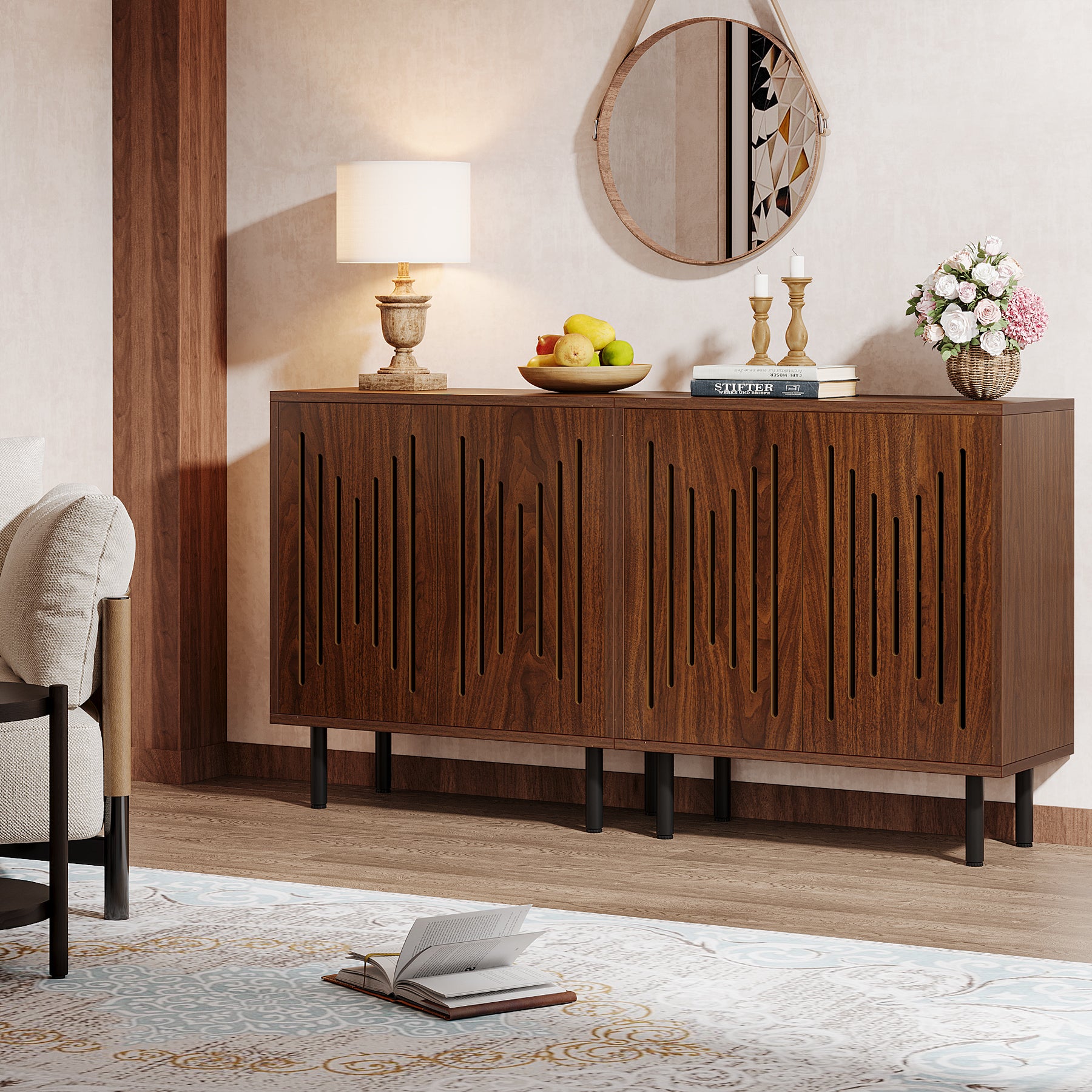 Tribesigns 59-Inch Vintage Sideboard Buffet Set of 2 with Adjustable Shelves, Farmhouse Storage Cabinet for Kitchen Living Room and Hallway