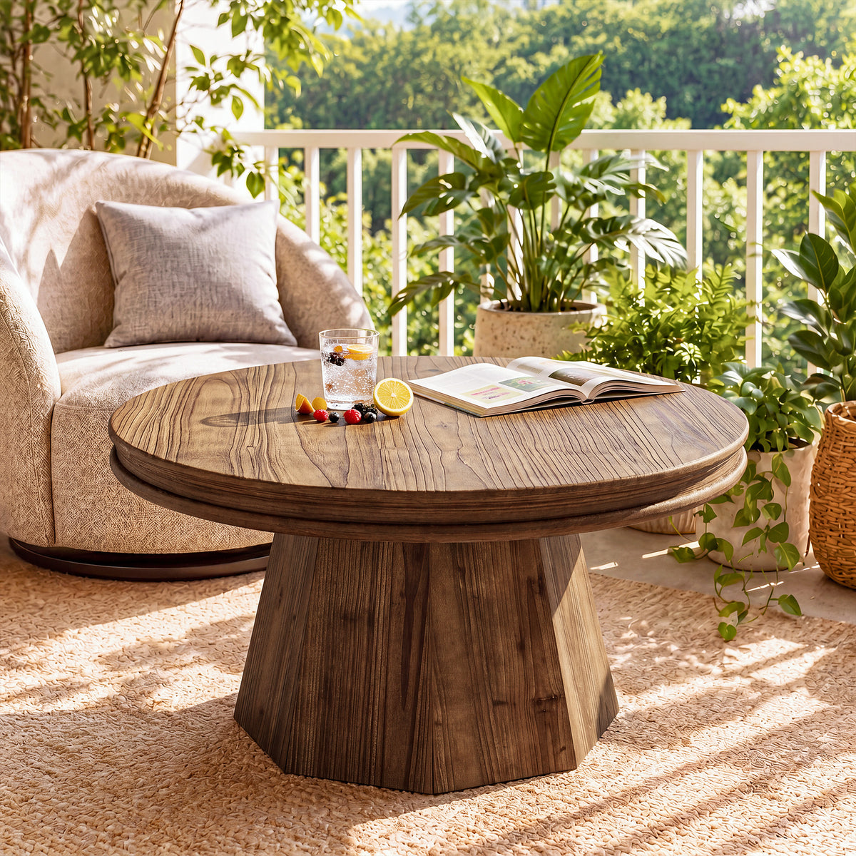 Tribesigns 31.5" Solid Wood Round Coffee Table with Thick Top, Rustic Farmhouse Living Room