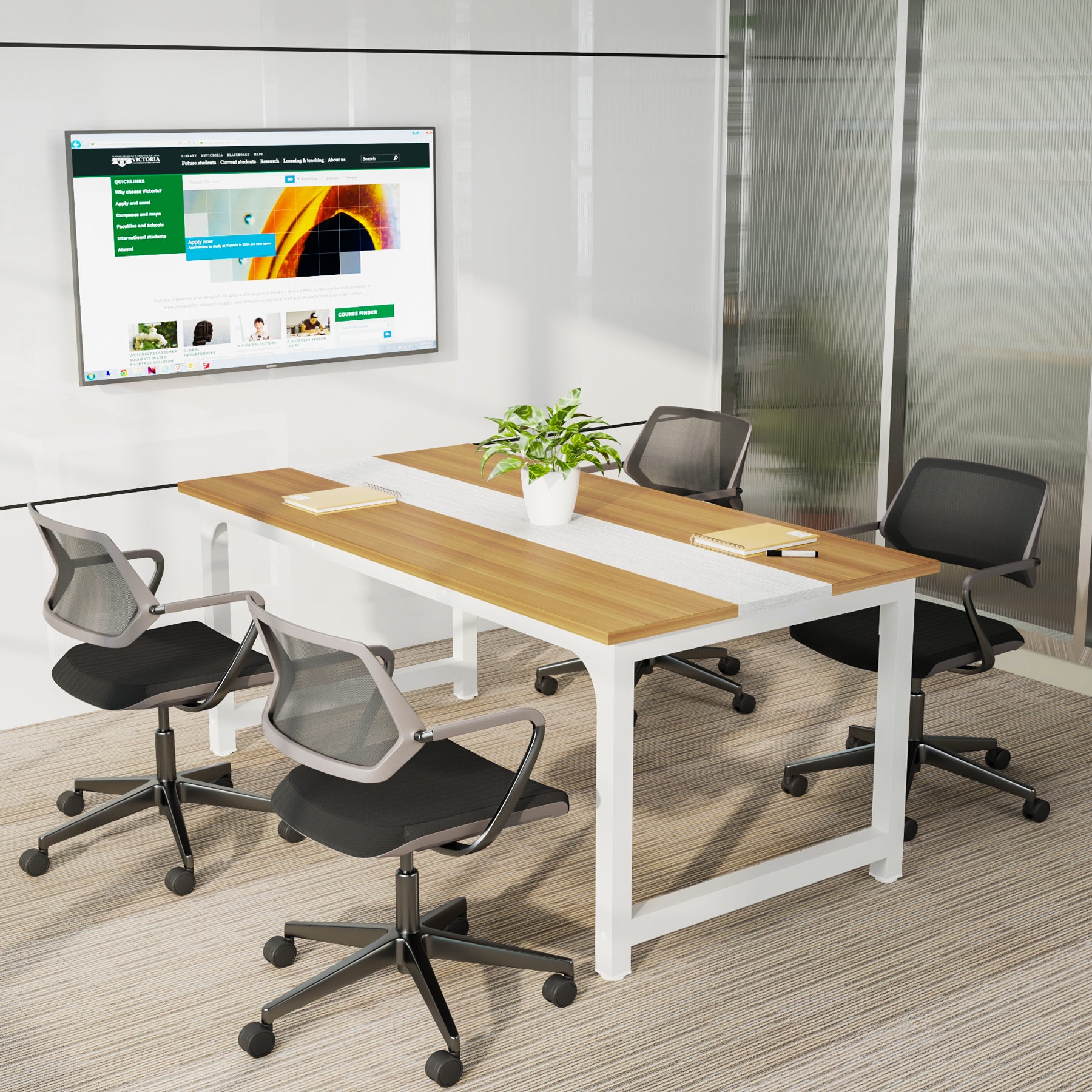 63 x 31.5 Inch Modern Large Desk, Office Writing Workstation in Rustic and Black