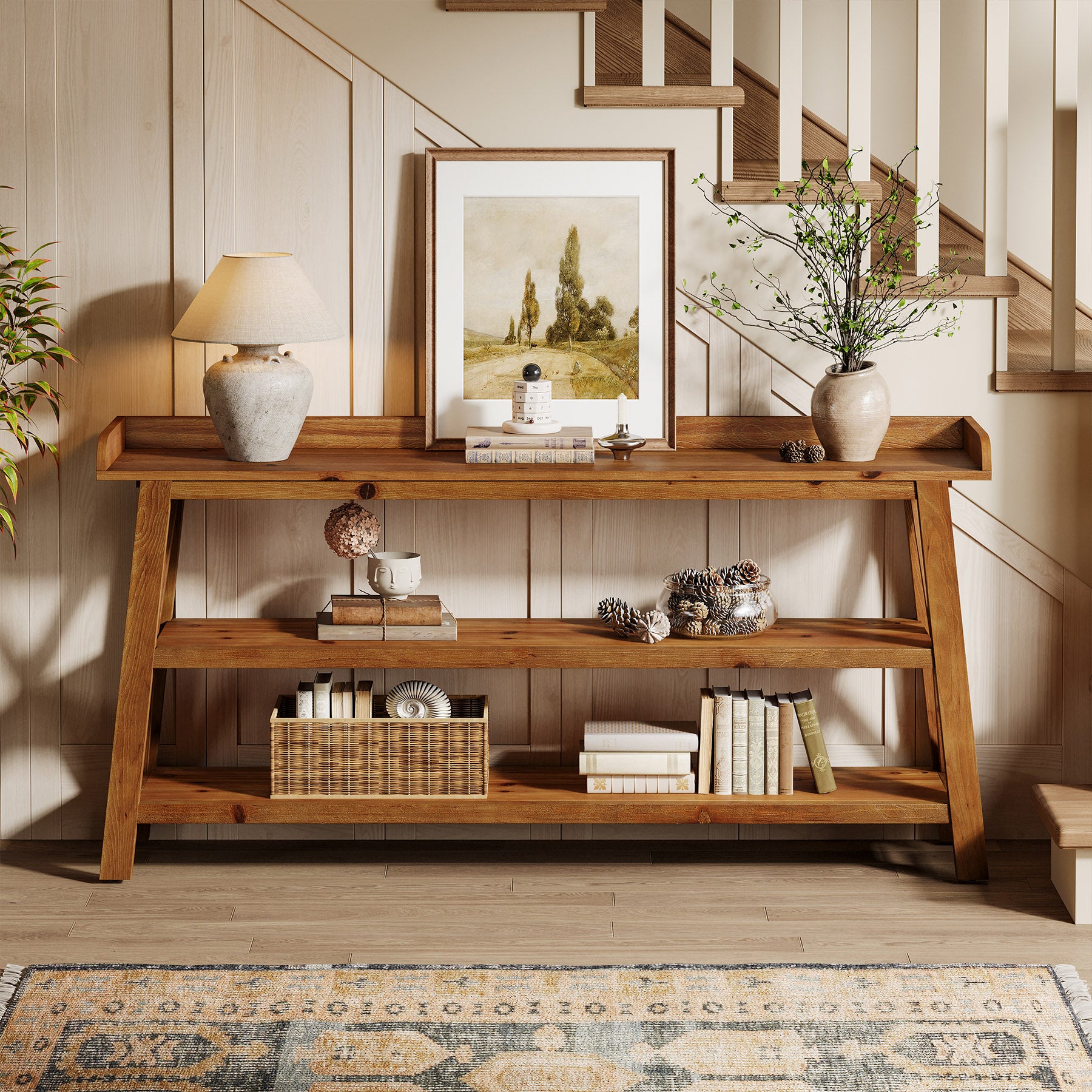 Tribesigns 63-Inch Solid Wood Console Table with X-Frame, 3-Tier Hallway Table for Living Room