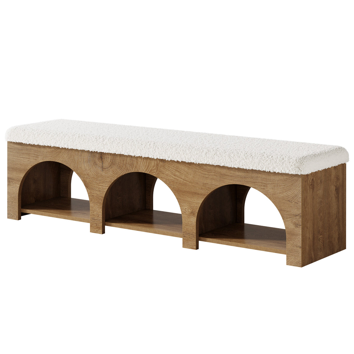 Tribesigns 63" Upholstered Entryway Bench with Arched Shoe Storage, Cushioned Bench for Hallway