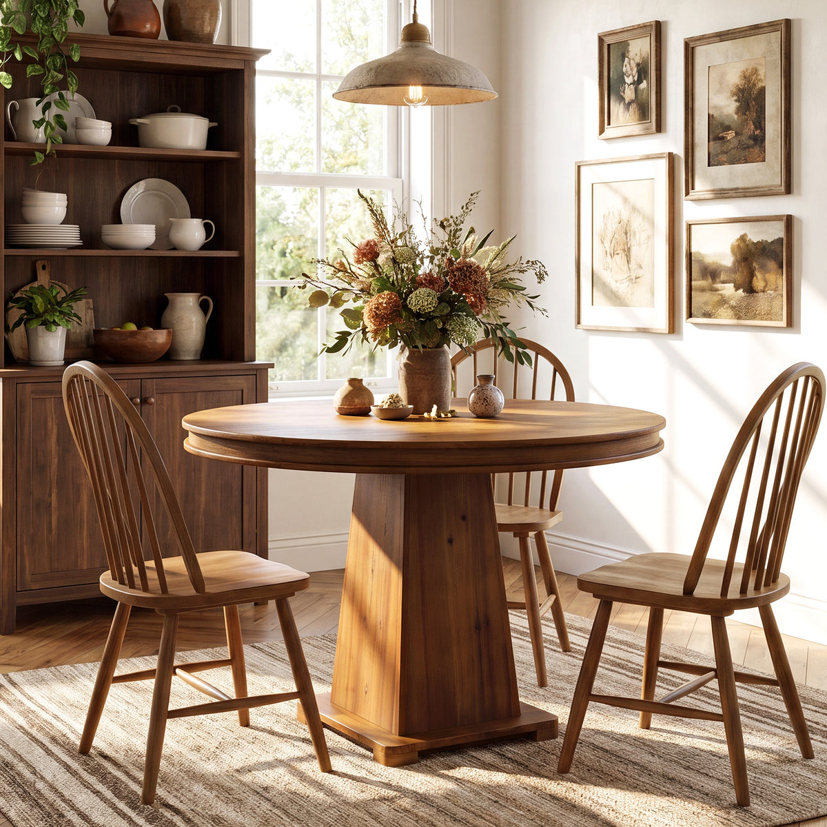 Tribesigns 31.5 Inch Round Dining Table with Solid Wood Top and Geometric Base, Small Kitchen Table for 2-4