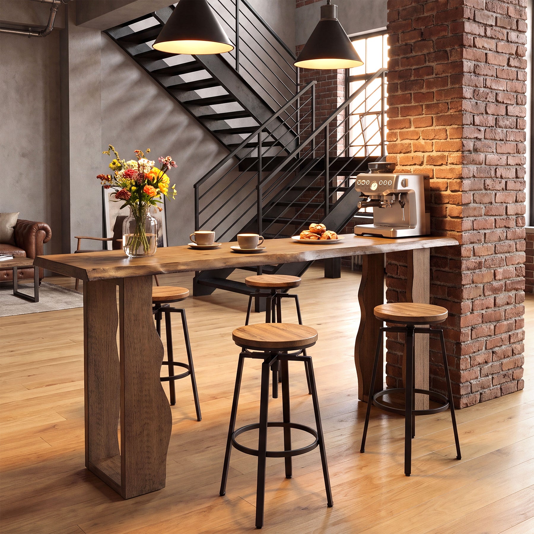Tribesigns 70.9-Inch Solid Wood Bar Table, Extra Long Counter Height Pub Table with Wave Legs