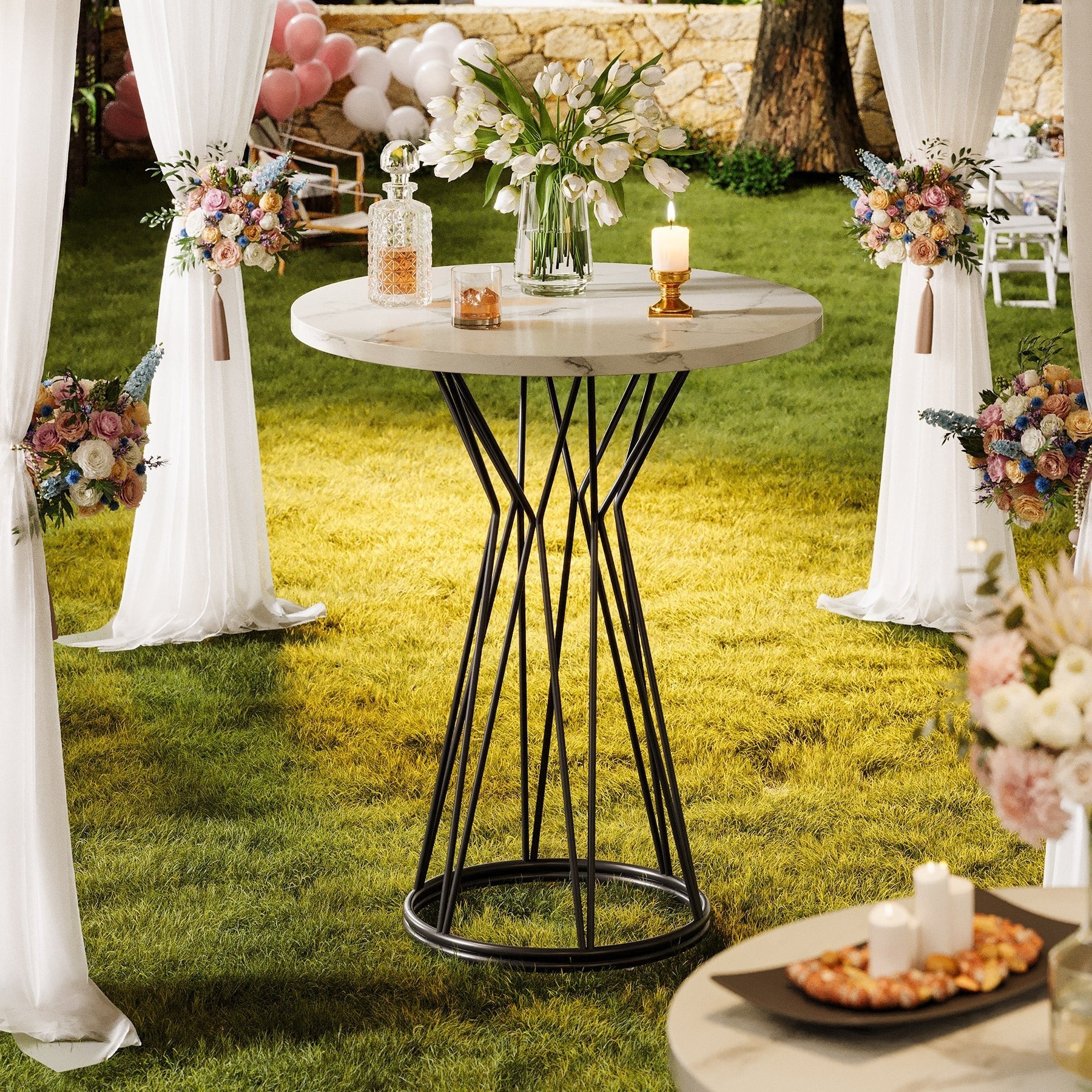 35.4-Inch Round Bar Table, Modern Faux Marble Bistro Pub Table