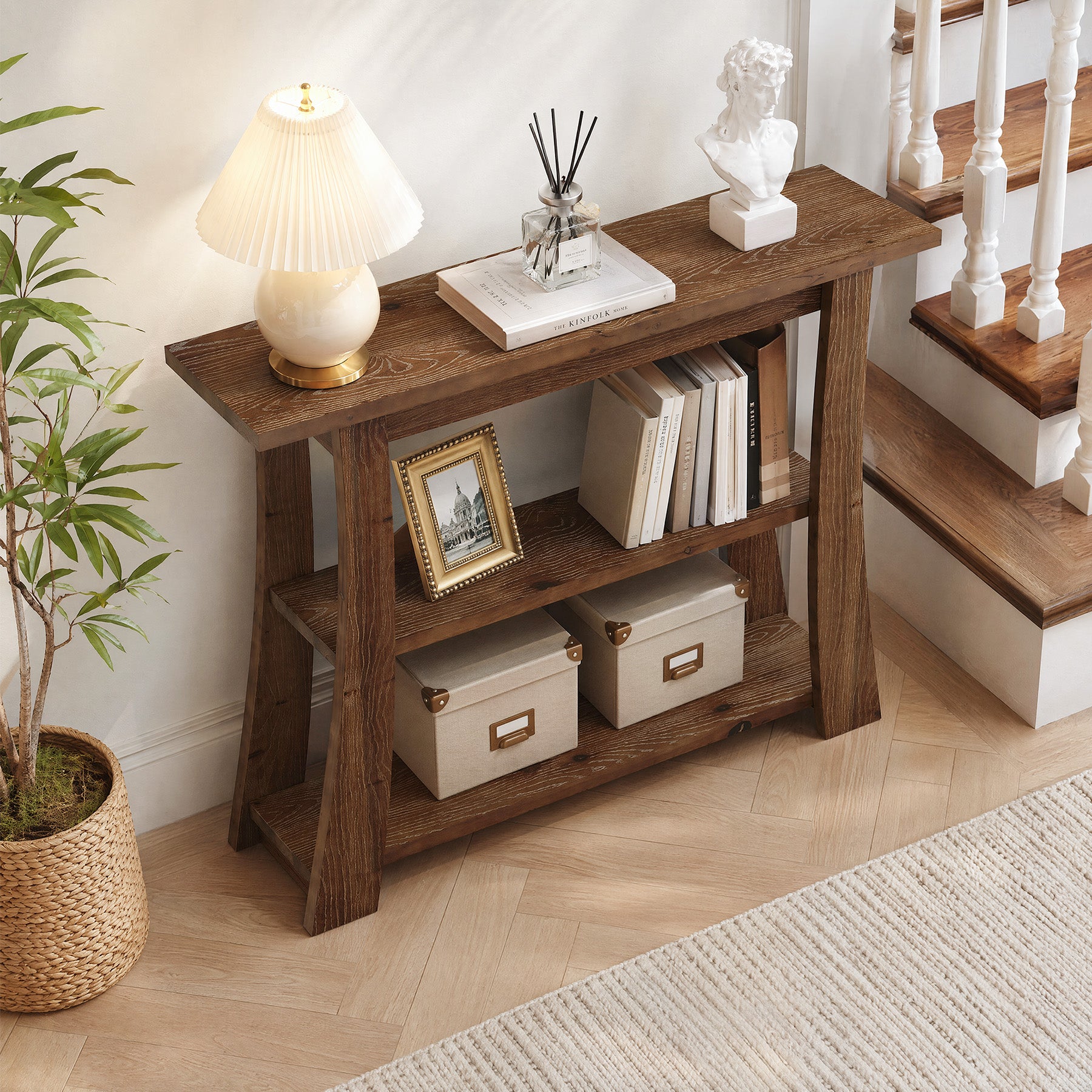 Tribesigns 41.3 Inch Solid Wood Console Table with 3-Tier Storage, Farmhouse Hallway Table
