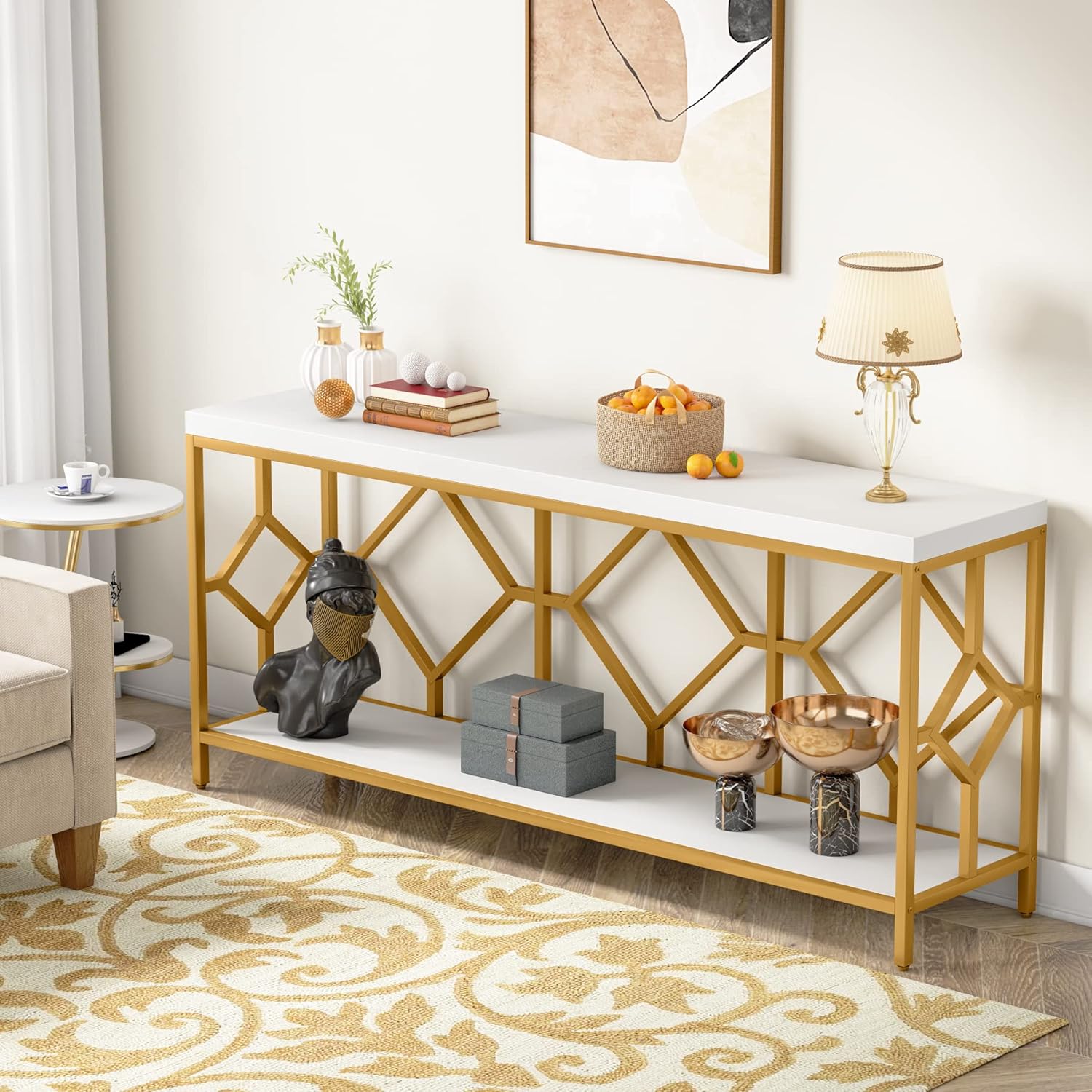 71" Extra Long Sofa Table - Narrow Console Table with Open Shelf for Behind Couch Storage