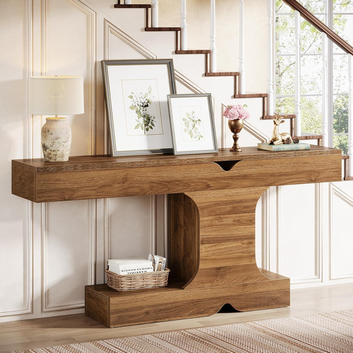 63" Walnut Console Table - Long Sofa Table for Behind Couch, Hallway & Entryway