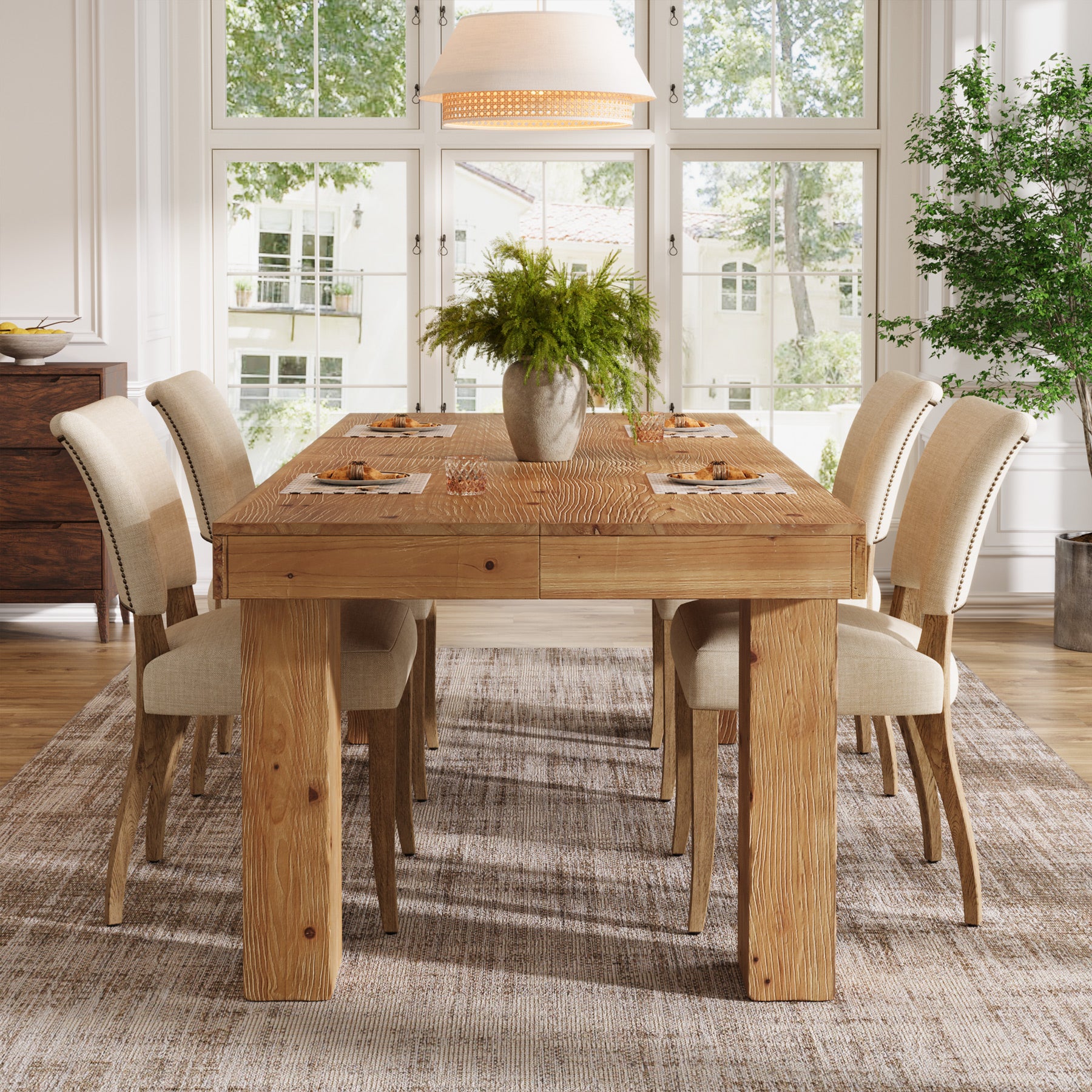Tribesigns 63-Inch Solid Wood Kitchen Table for 4-6 People, Farmhouse Dining Table with Thick Tabletop