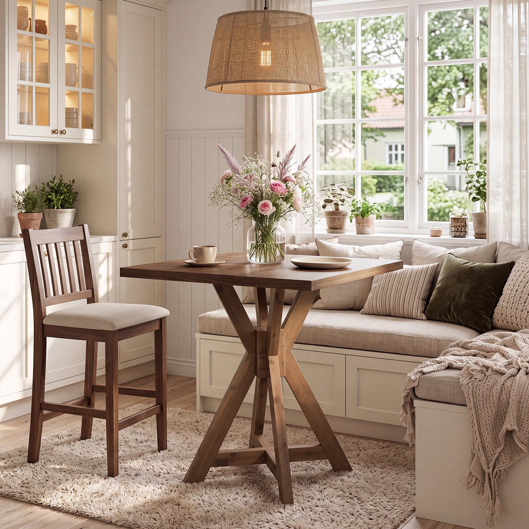 Tribesigns 31.5-Inch Solid Wood Dining Table with X-Frame, Farmhouse Kitchen Table for 2-4