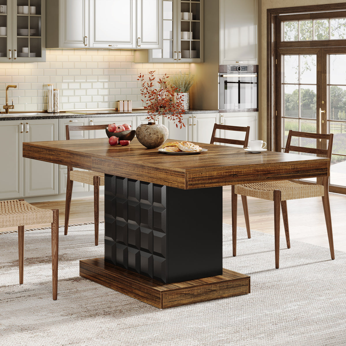 Tribesigns 63 Inch Rectangular Dining Table for 4-6, Modern Farmhouse Kitchen Table with Geometric Pedestal Base