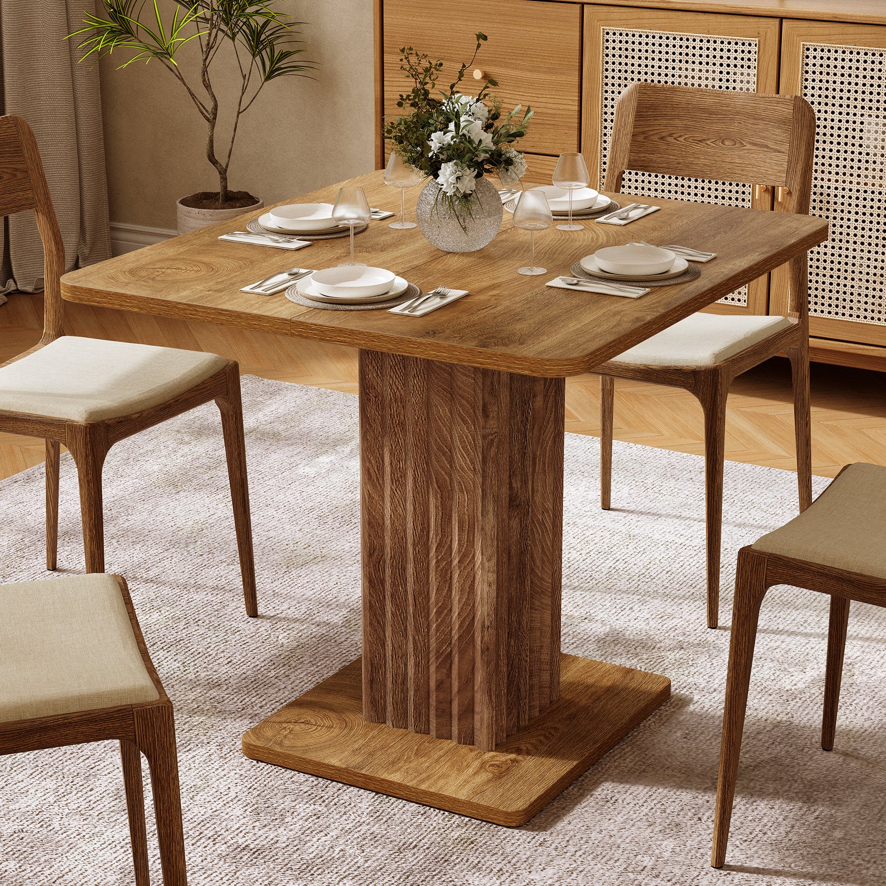 Tribesigns 35.43-Inch Small Dining Table with Fluted Pedestal Base, Modern Farmhouse Kitchen Table for 2-4 People
