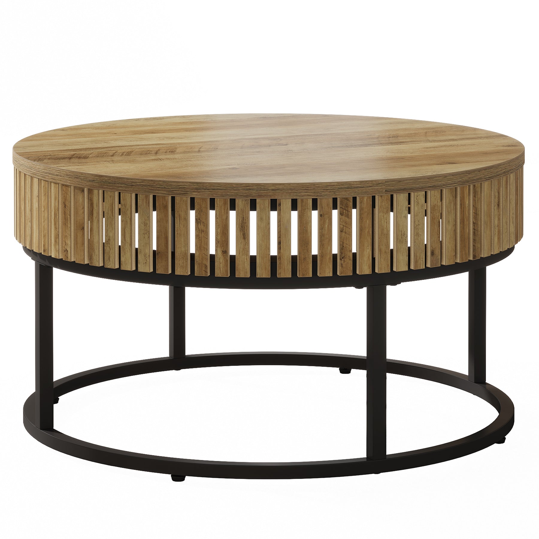 Tribesigns 31.5-Inch Round Coffee Table, Farmhouse Cocktail Table with Black Metal Legs for Living Room