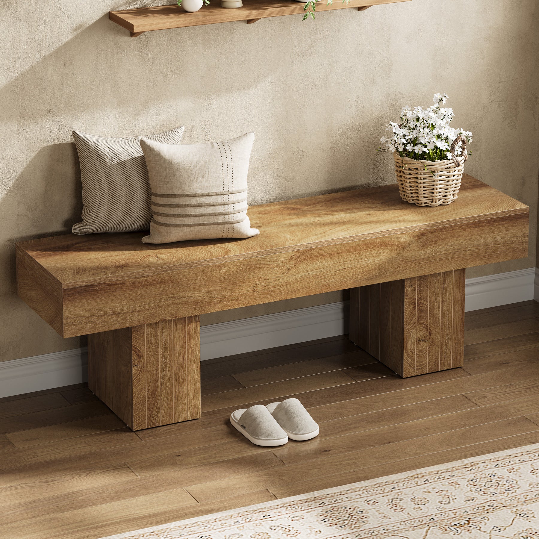 Tribesigns 55-Inch Wooden Entryway Bench with Broad Legs, Farmhouse Indoor Bench with 330 lb Capacity