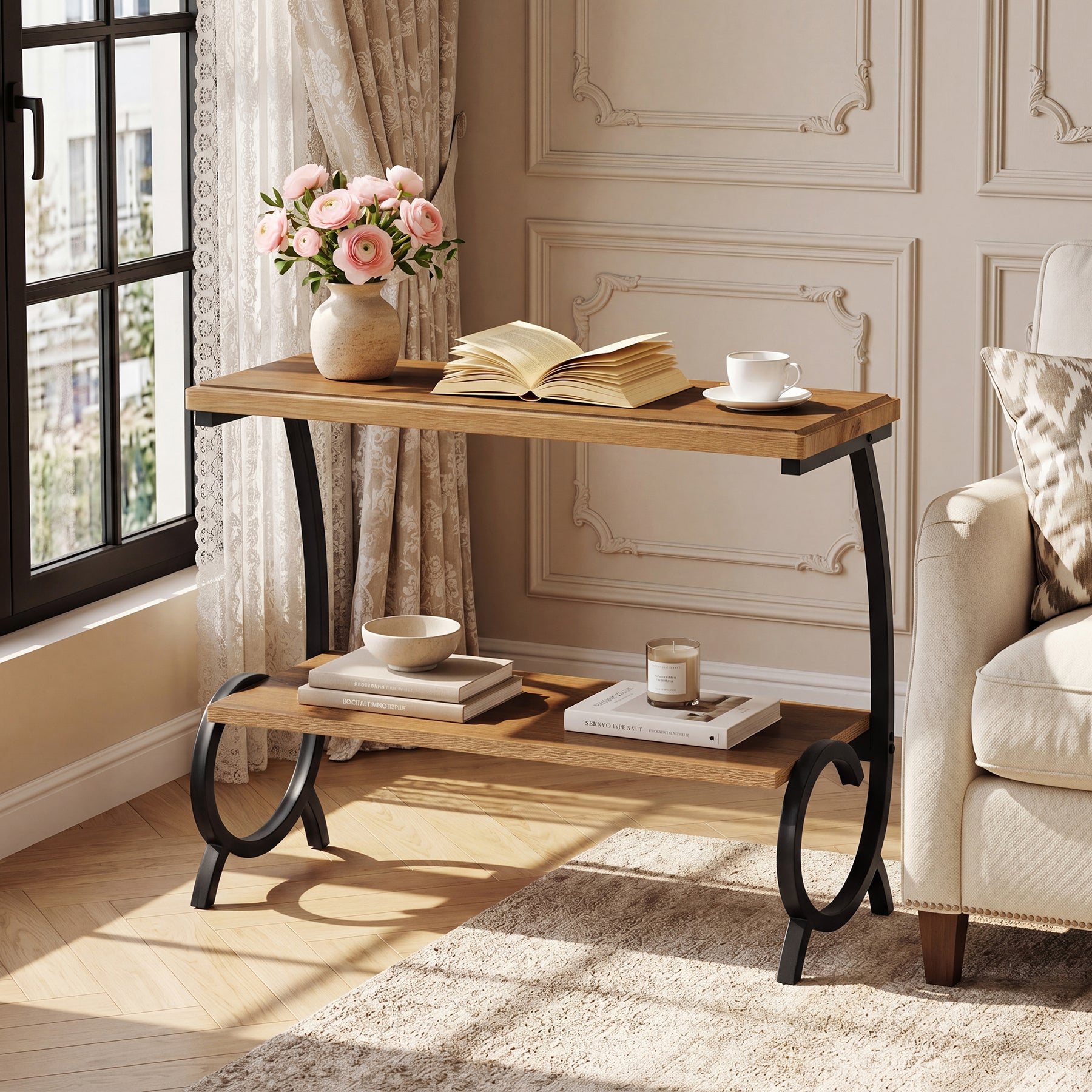 Tribesigns 23.6-Inch Tall 2-Tier End Table, Narrow Couch Side Table with J-Shaped Metal Legs