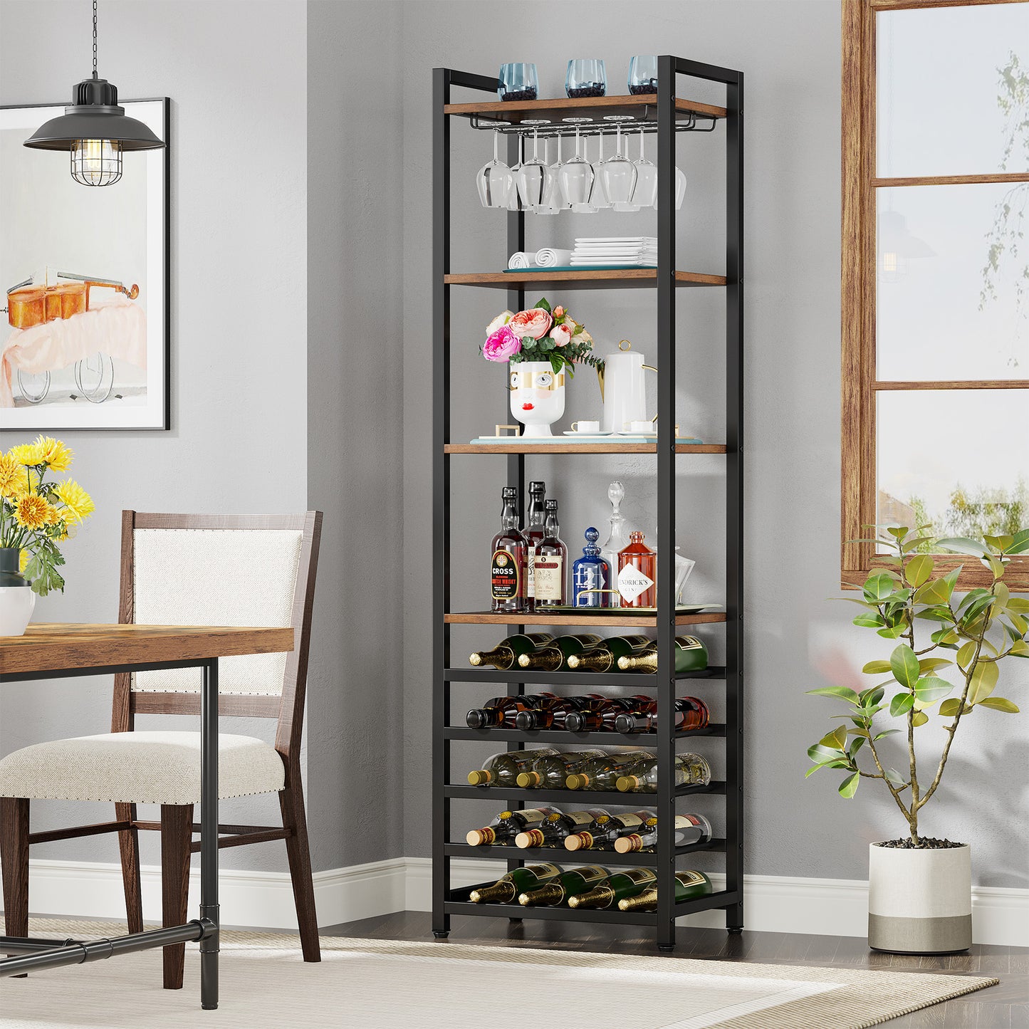 Tribesigns 20-Bottle Wine Baker's Rack, 9-Tier Freestanding Wine Rack with Glass Holder