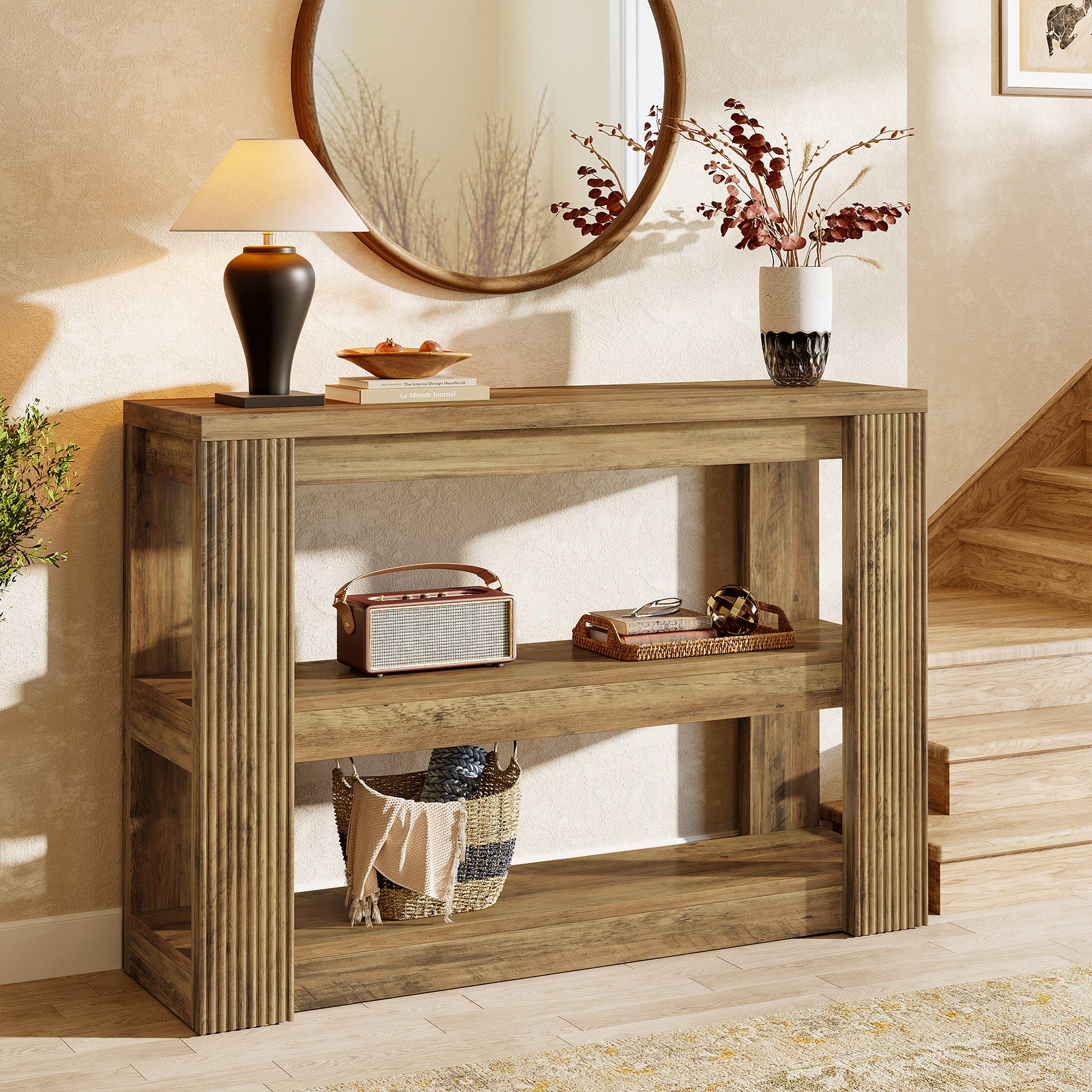 41.34-Inch Farmhouse Console Table with 3-Tier Shelves, Narrow Sofa Table