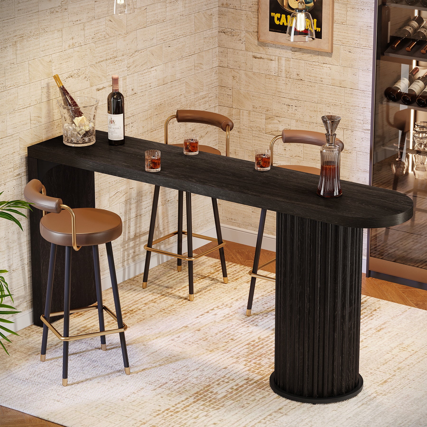 Tribesigns 63-Inch Modern Counter Height Bar Table with Fluted Round Base, Narrow High Top Table for Kitchen and Bistro