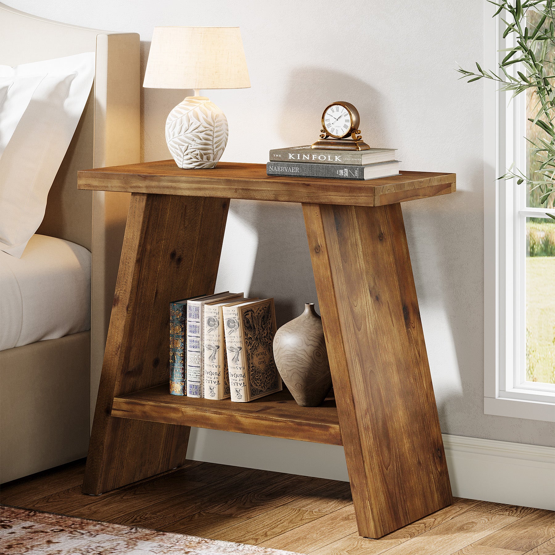 Tribesigns 23.62" Solid Wood End Table, 2-Tier Nightstand for Living Room and Bedroom