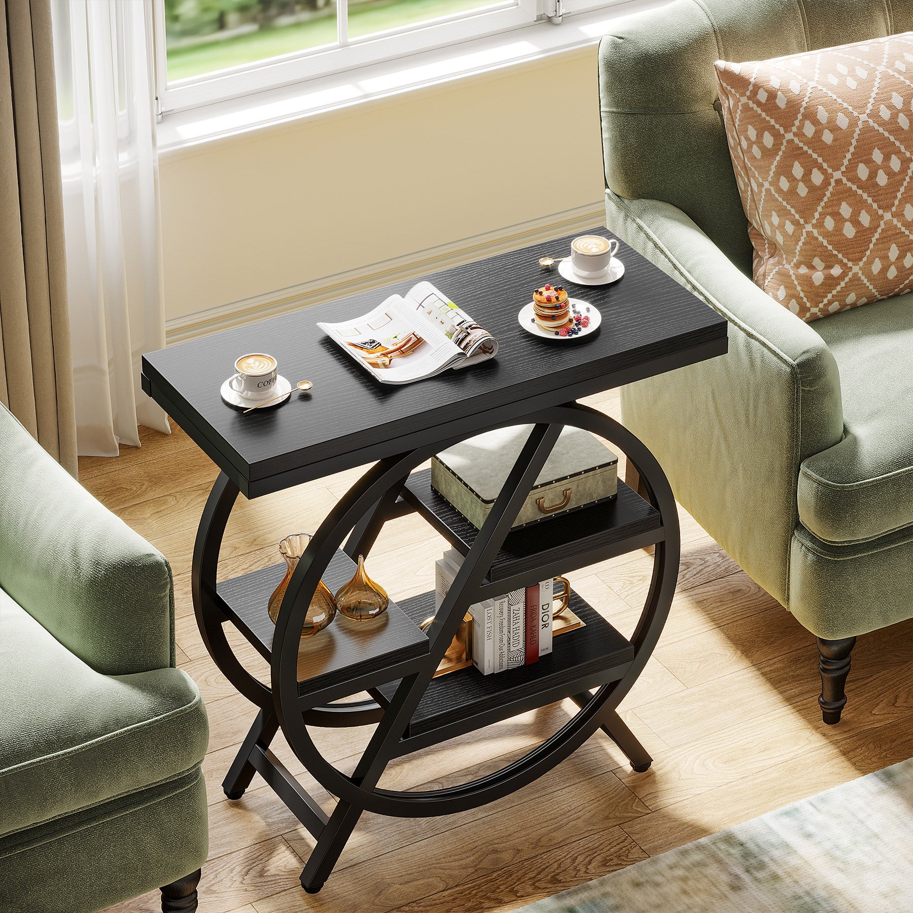 4-Tier End Table, Small Side Table Snack Table with Storage Shelves