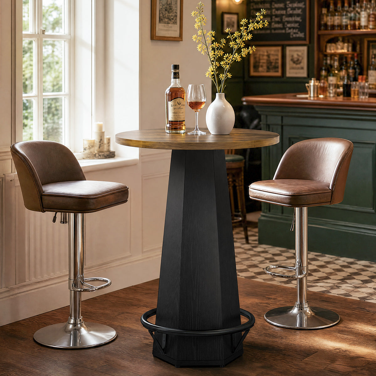 Tribesigns 31.5" Round Bar Table with Hexagonal Base and Metal Footrest, 39.4" High for Home Bars