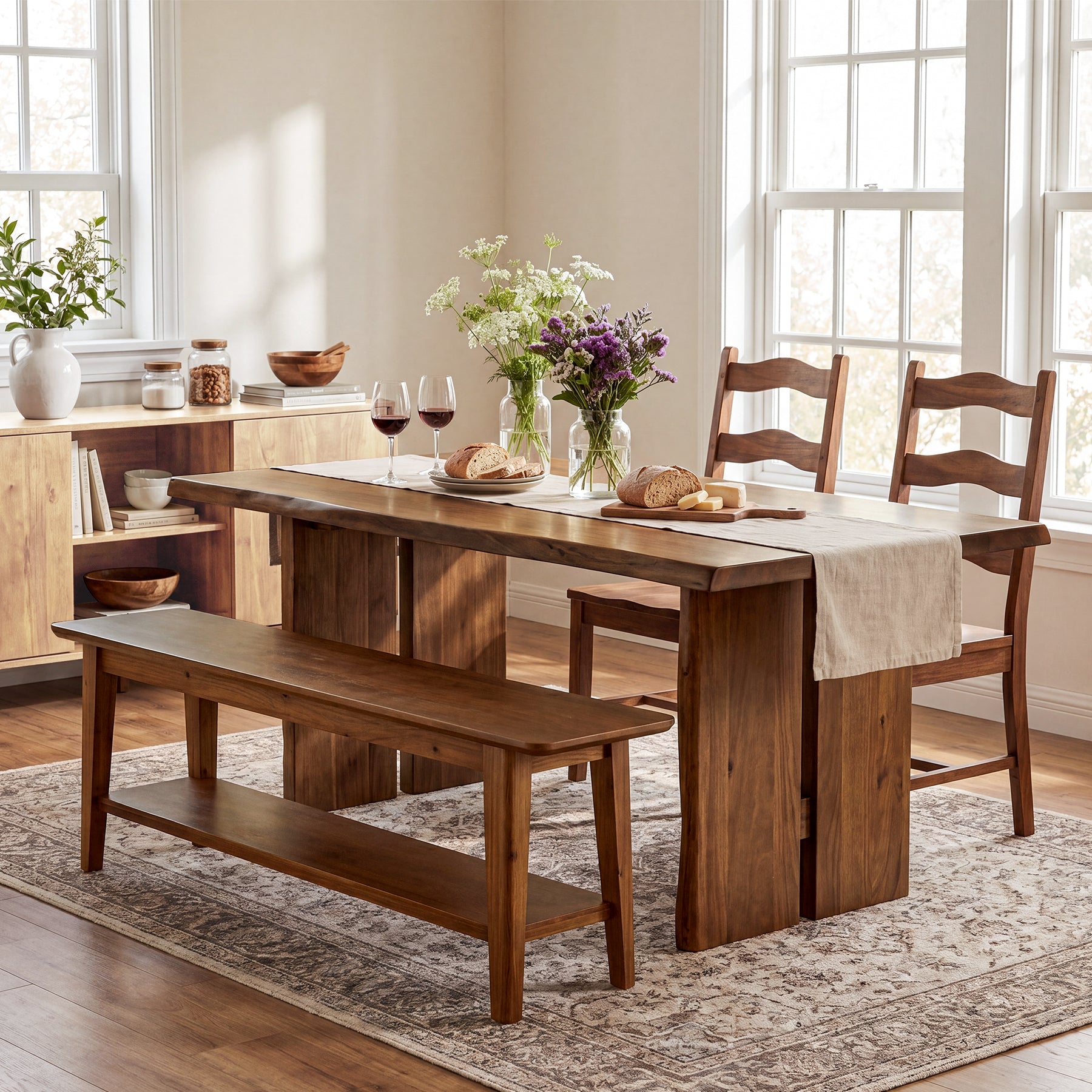 Tribesigns 55-Inch Farmhouse Bench with Storage Shelf, Wooden Dining Seating for Kitchen Dining Room and Patio